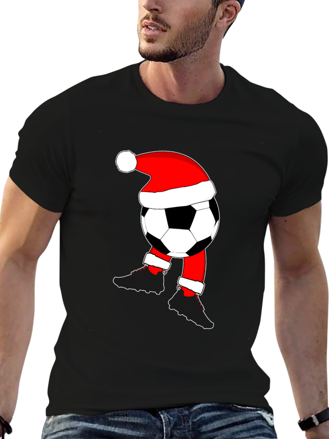 Soccer Ball Santa Hat Christmas T-Shirt