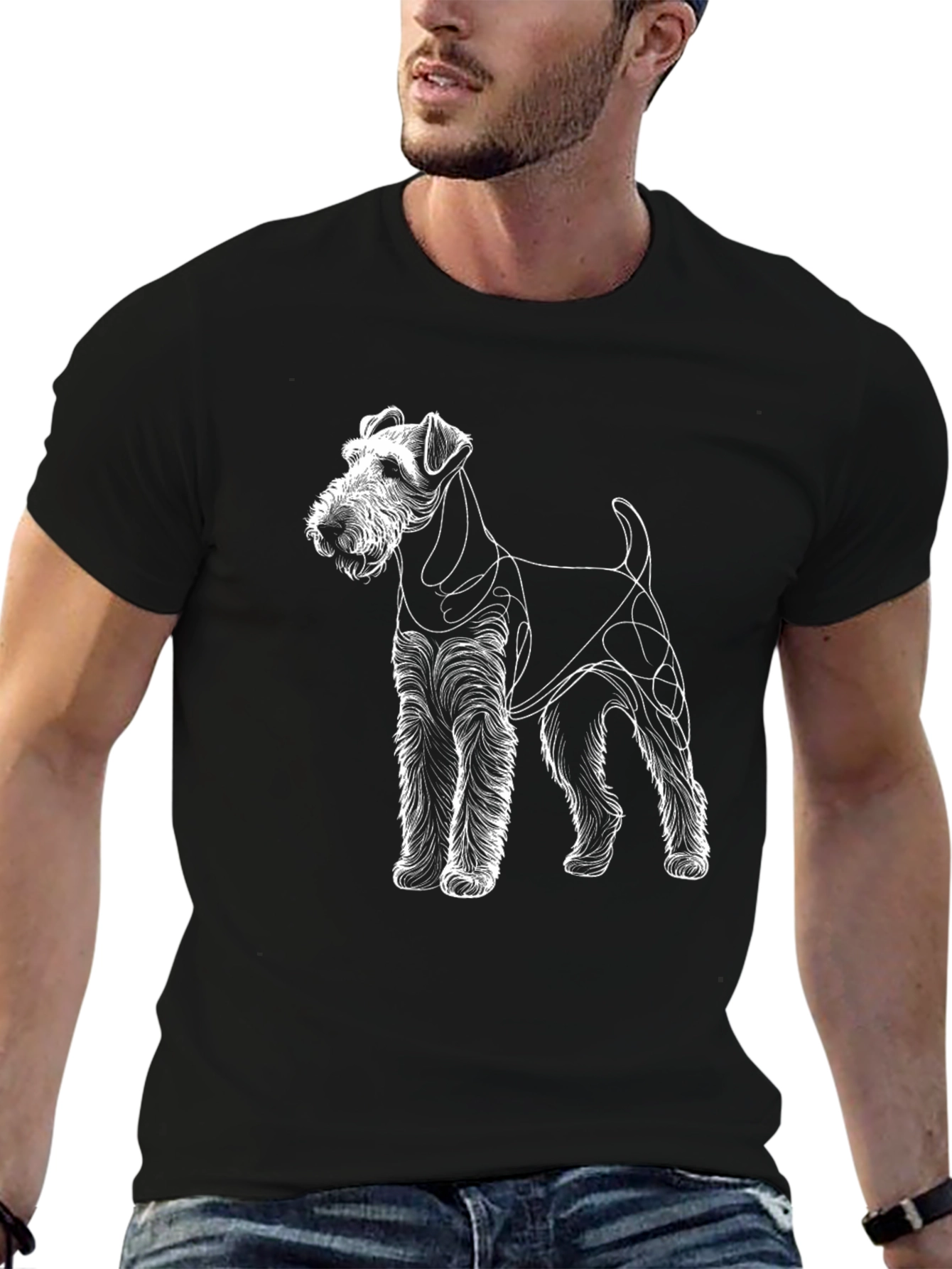 Wire Fox Terrier Outline Black T-Shirt