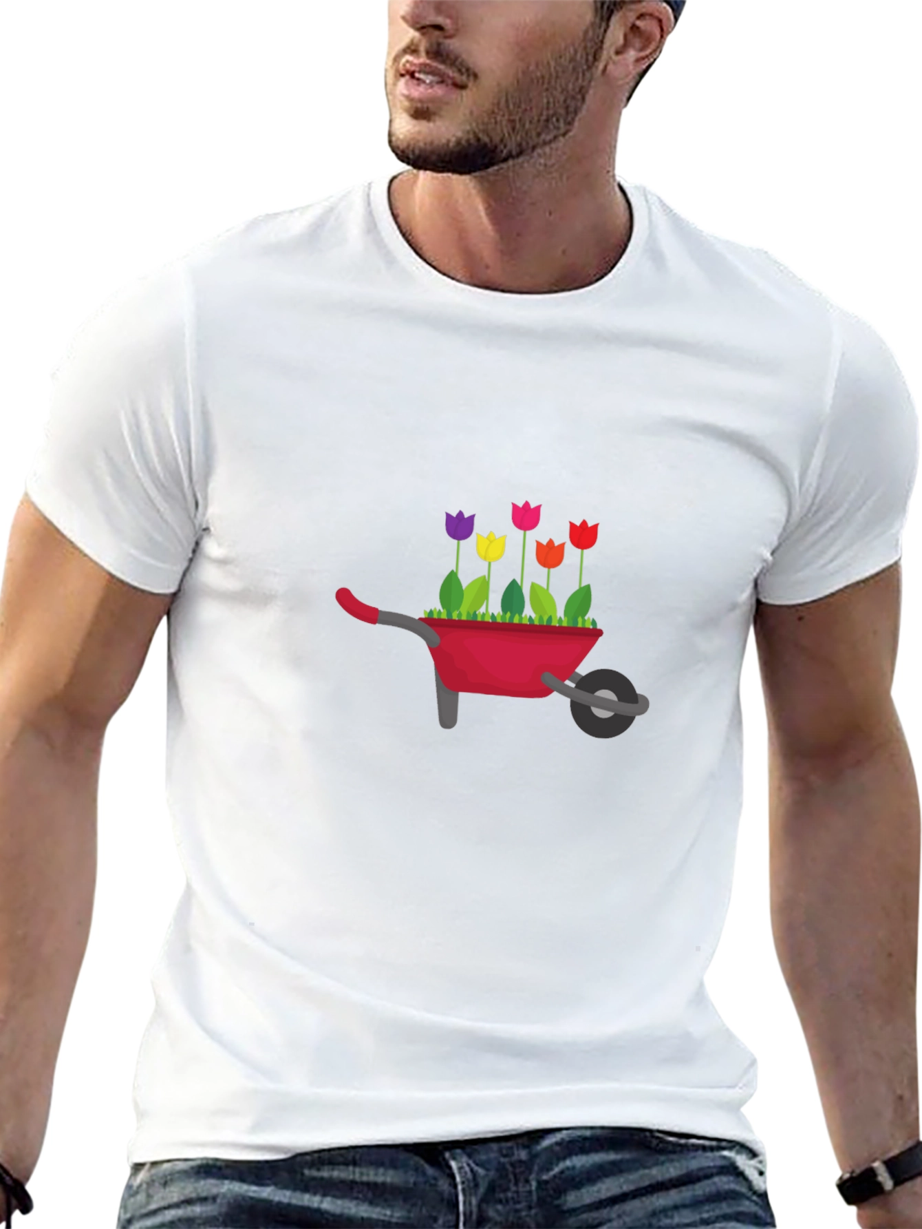 Whimsical Wheelbarrow Flowers Graphic T-Shirt