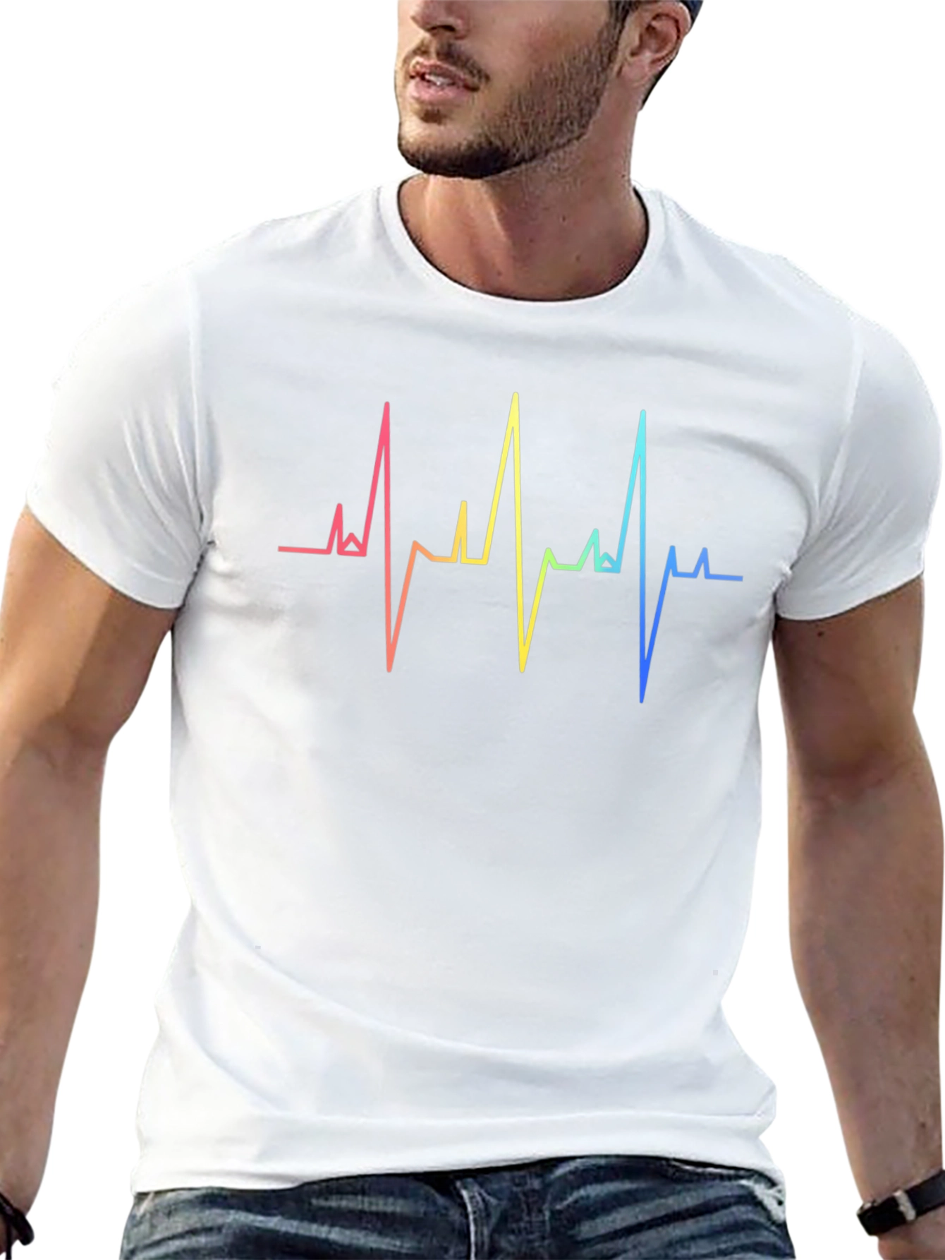 Rainbow Heartbeat Graphic Tee - Stylish & Unique