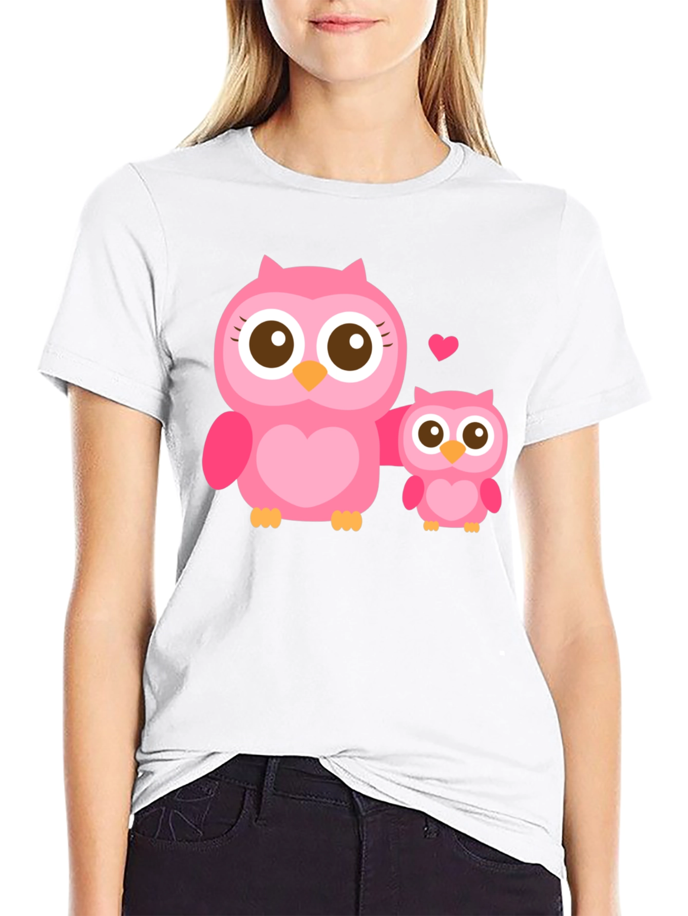 Owl Family Graphic T-Shirt - Black