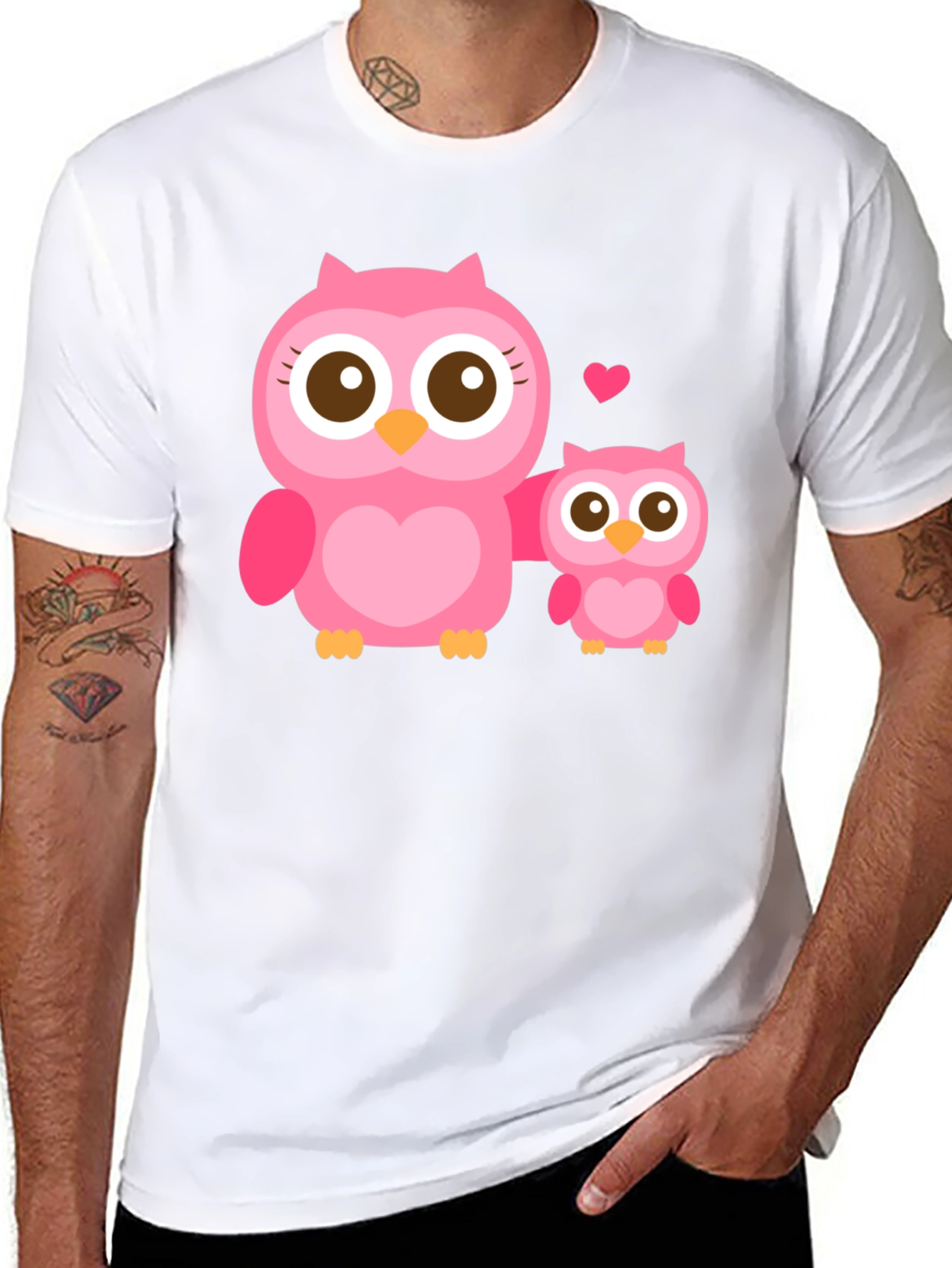 Owl Family Graphic T-Shirt - Black