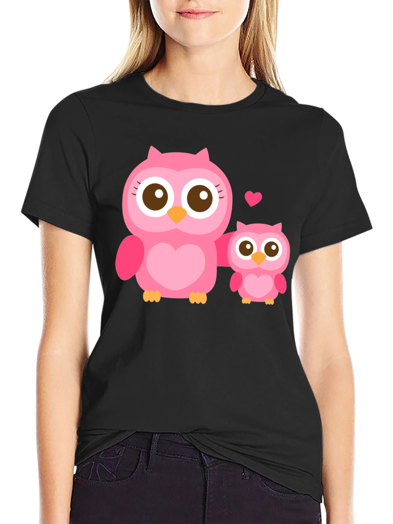 Owl Family Graphic T-Shirt - Black