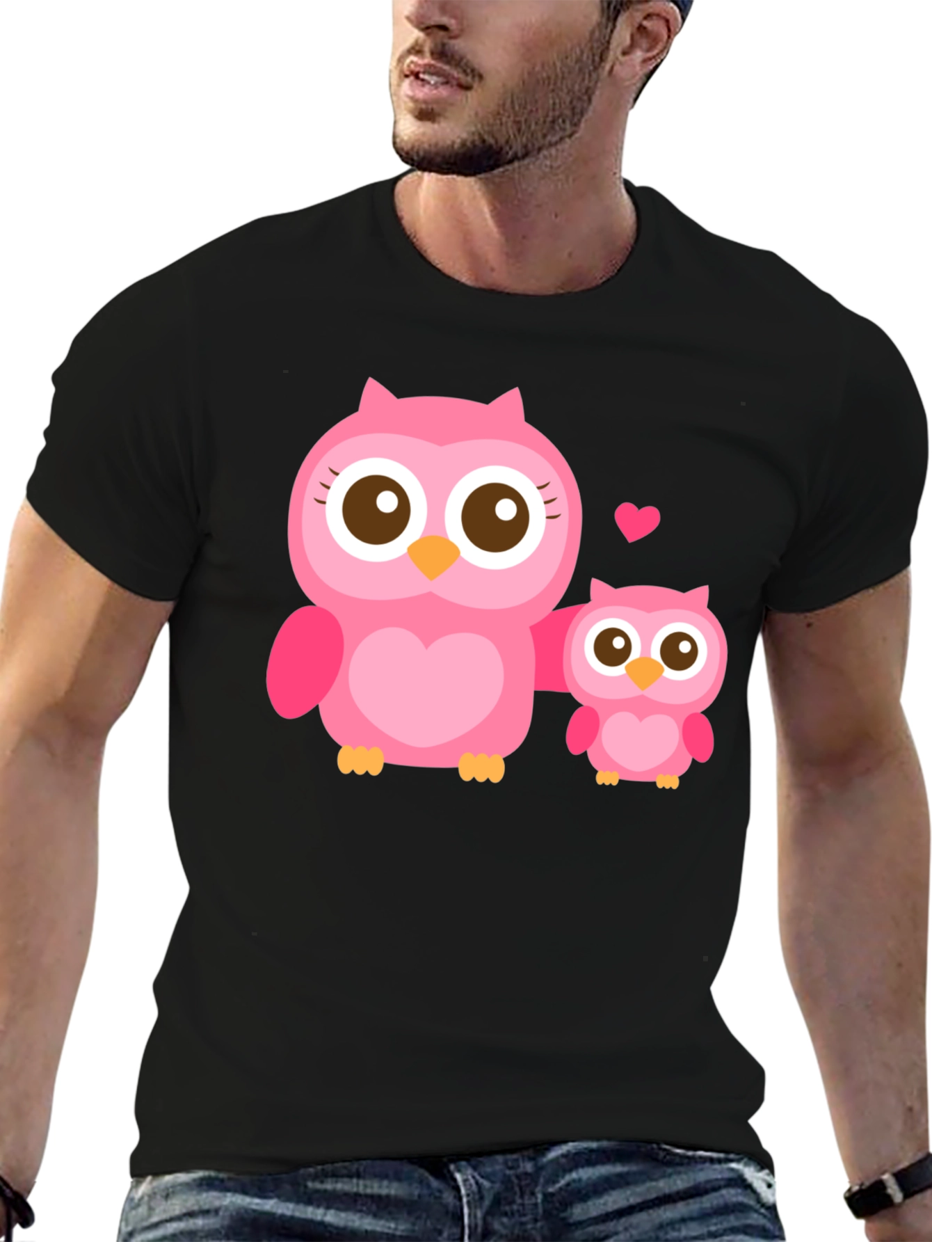 Owl Family Graphic T-Shirt - Black