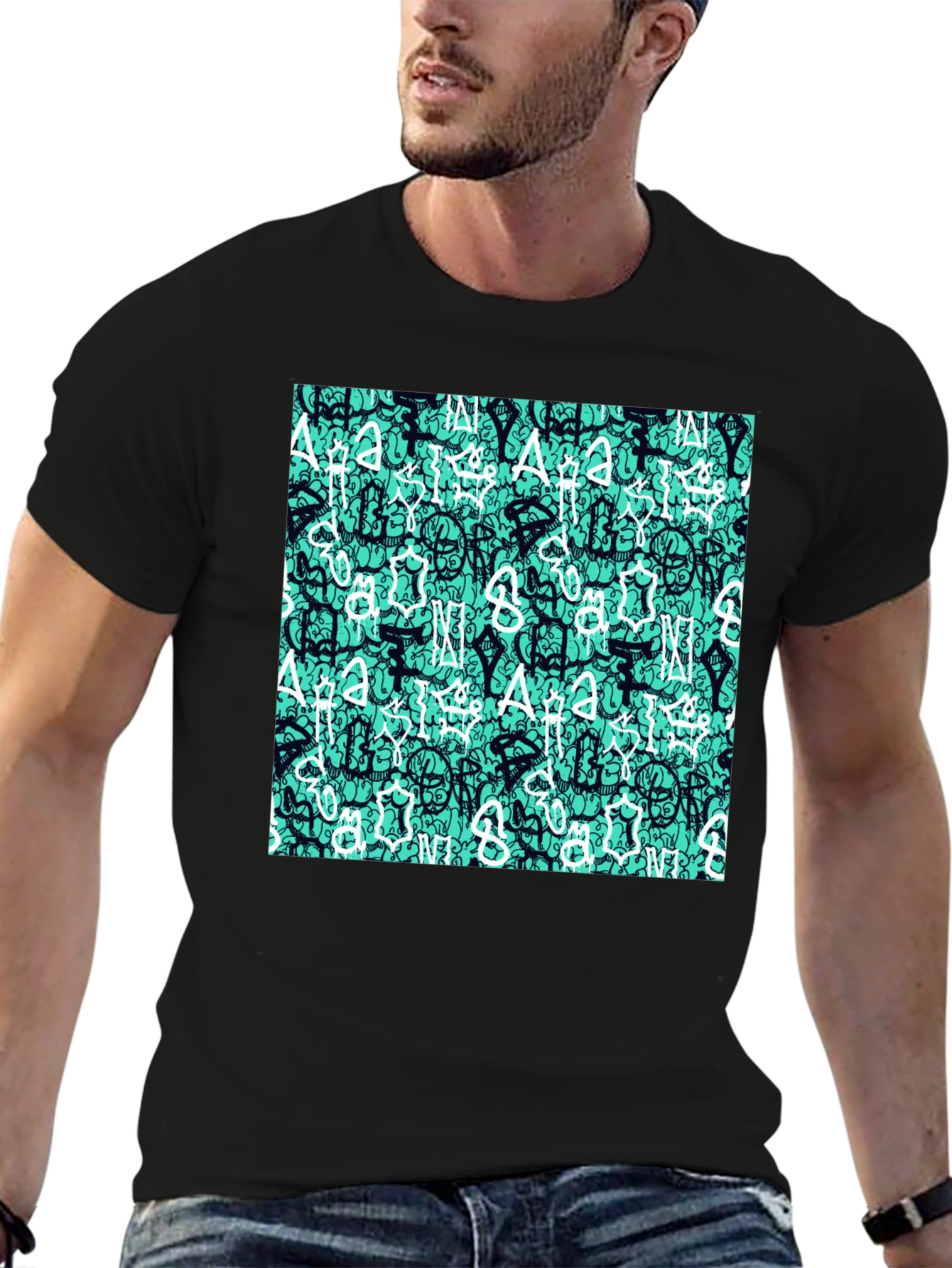 Abstract Print Black T-Shirt