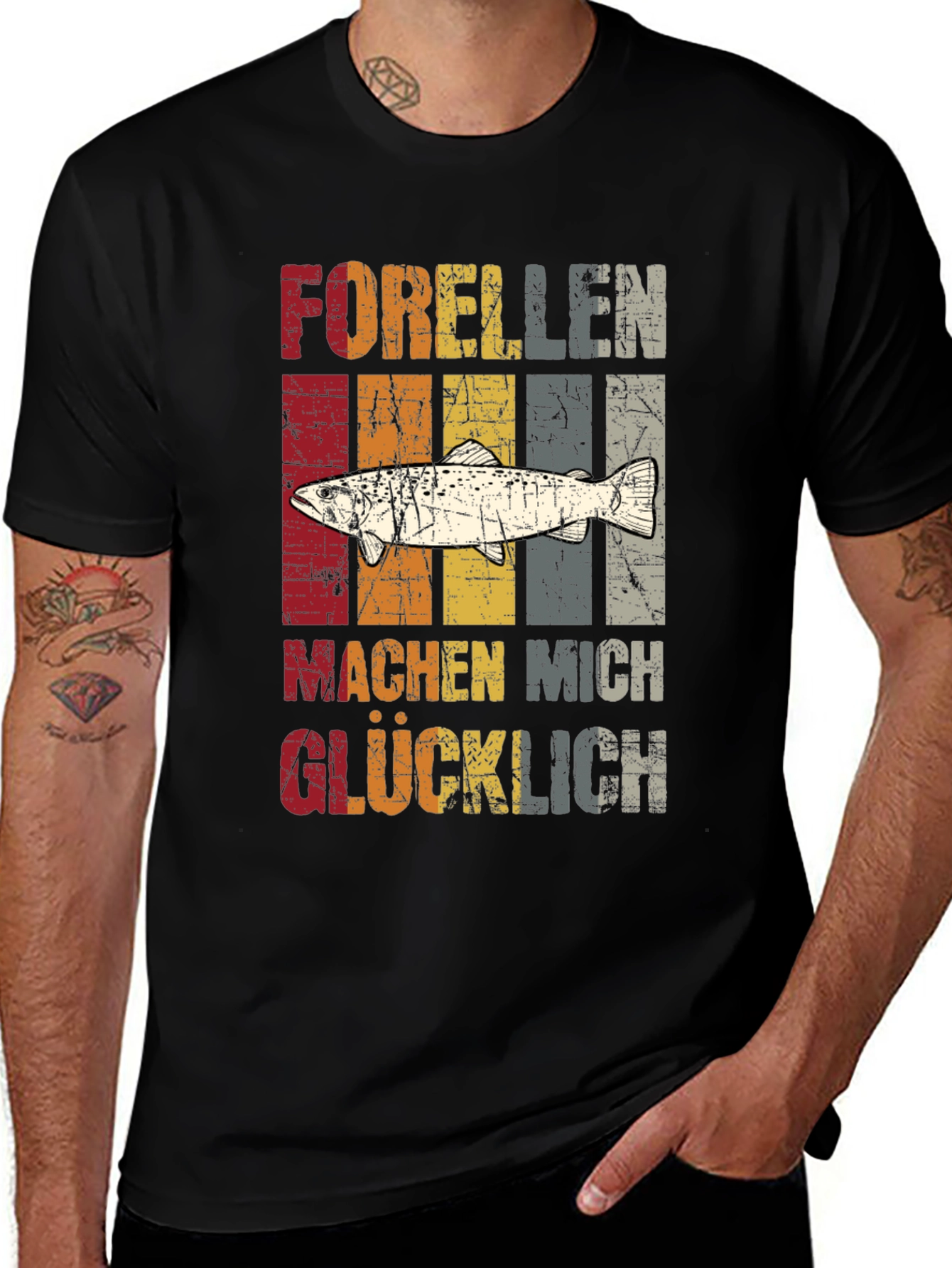 Retro Trout Fishing T-Shirt - Makes Me Happy