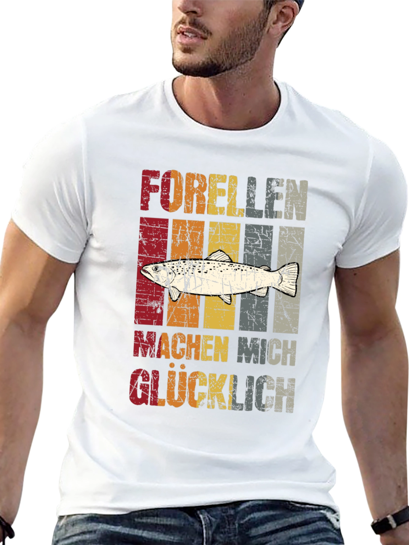 Retro Trout Fishing T-Shirt - Makes Me Happy