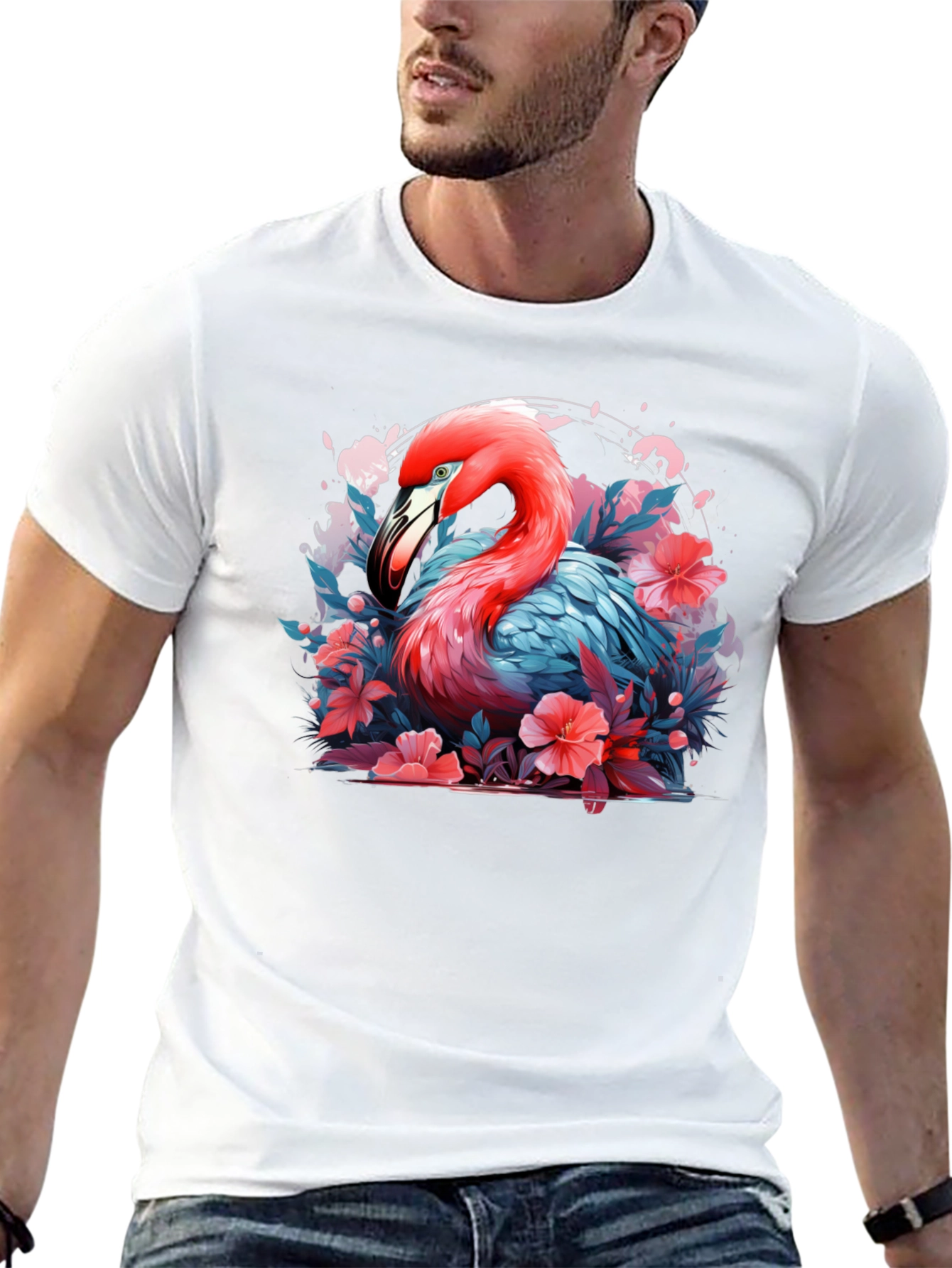 Flamingo Floral Graphic Black T-Shirt