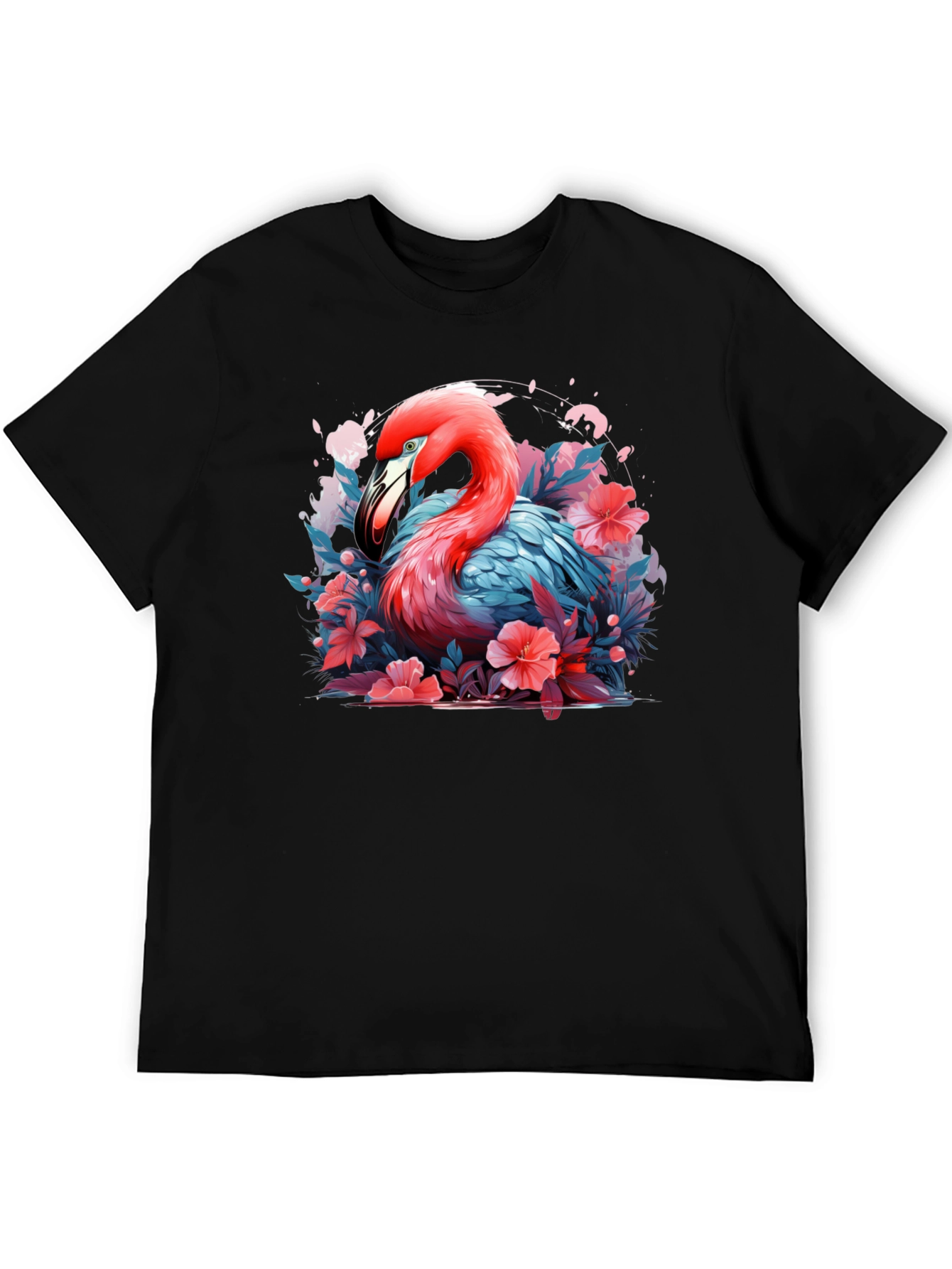 Flamingo Floral Graphic Black T-Shirt