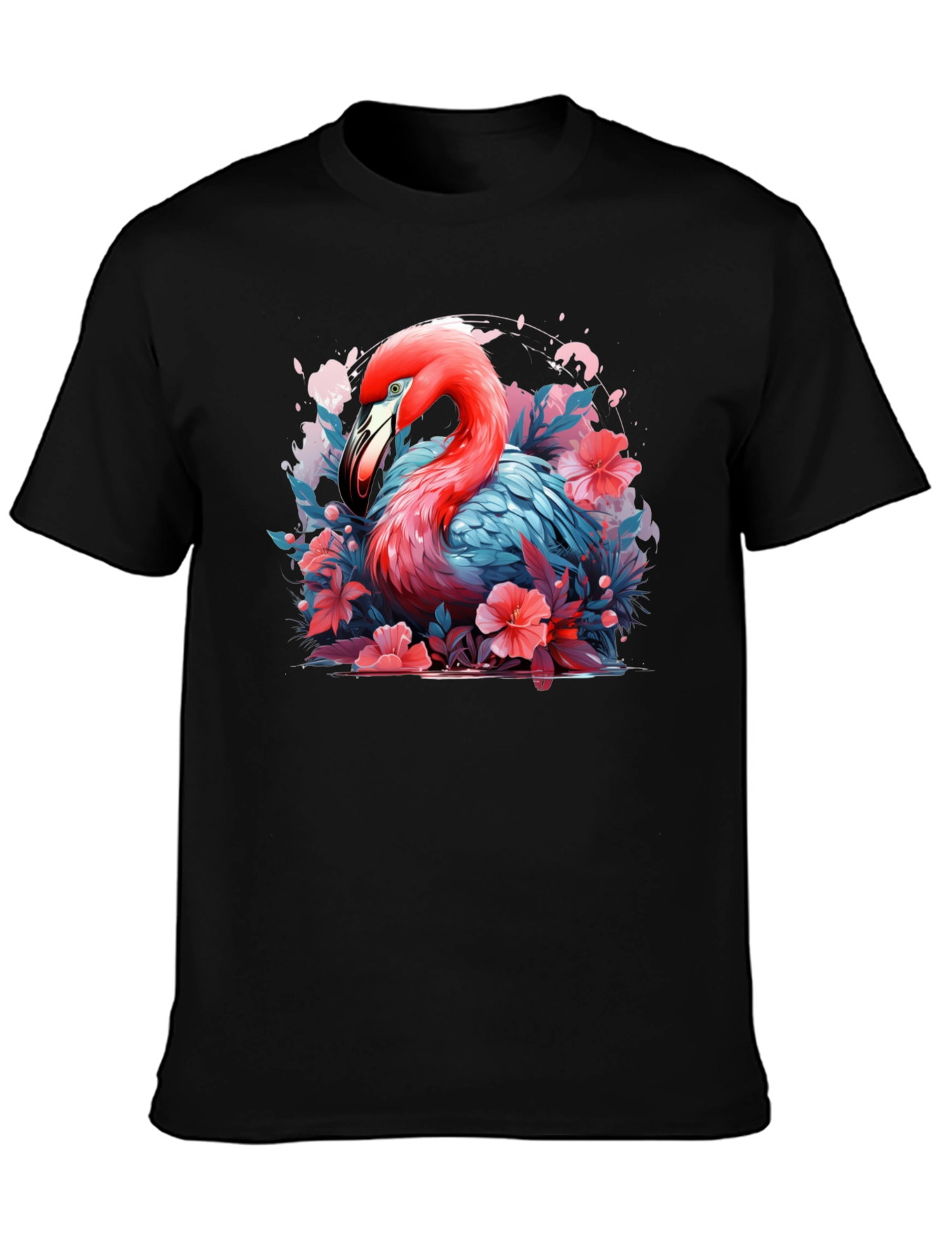 Flamingo Floral Graphic Black T-Shirt