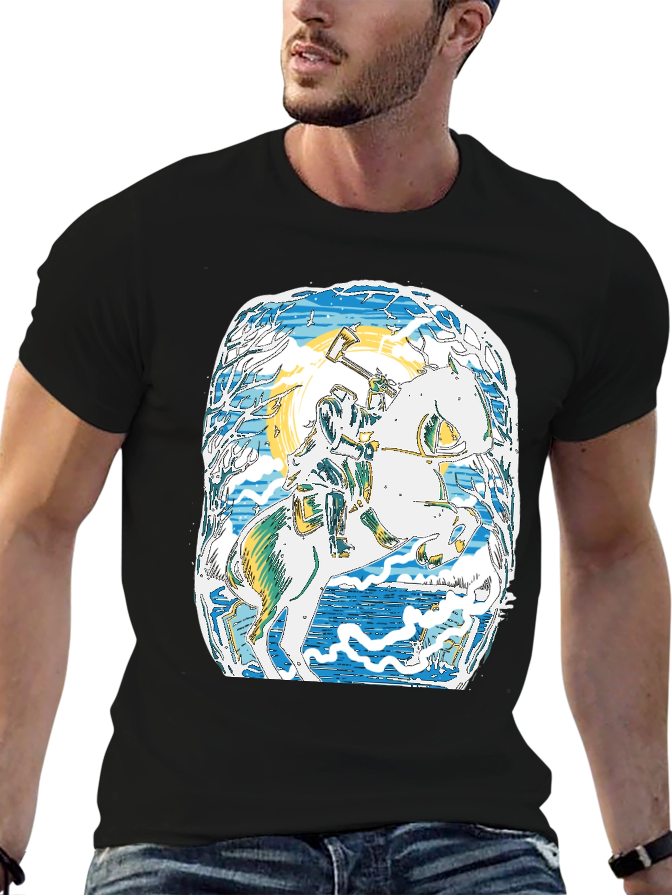 Viking Horseman Graphic Tee - Premium Black T-Shirt
