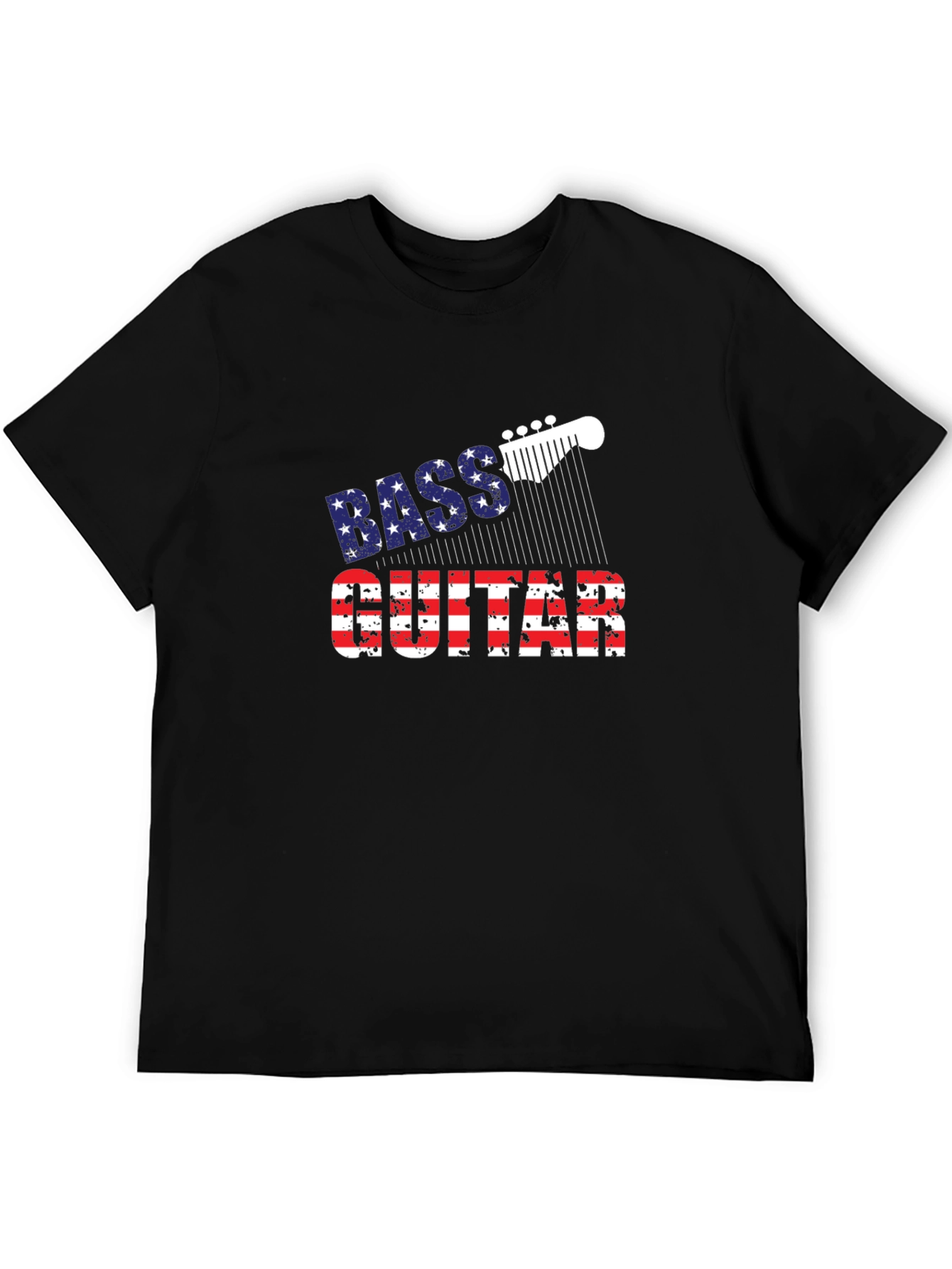 Bass Guitar American Flag Mens Black T-Shirt