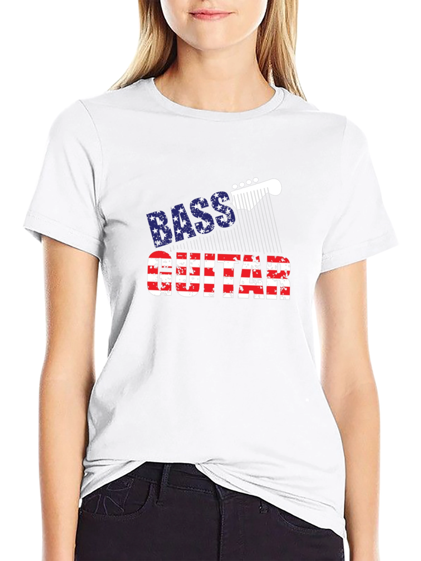 Bass Guitar American Flag Mens Black T-Shirt