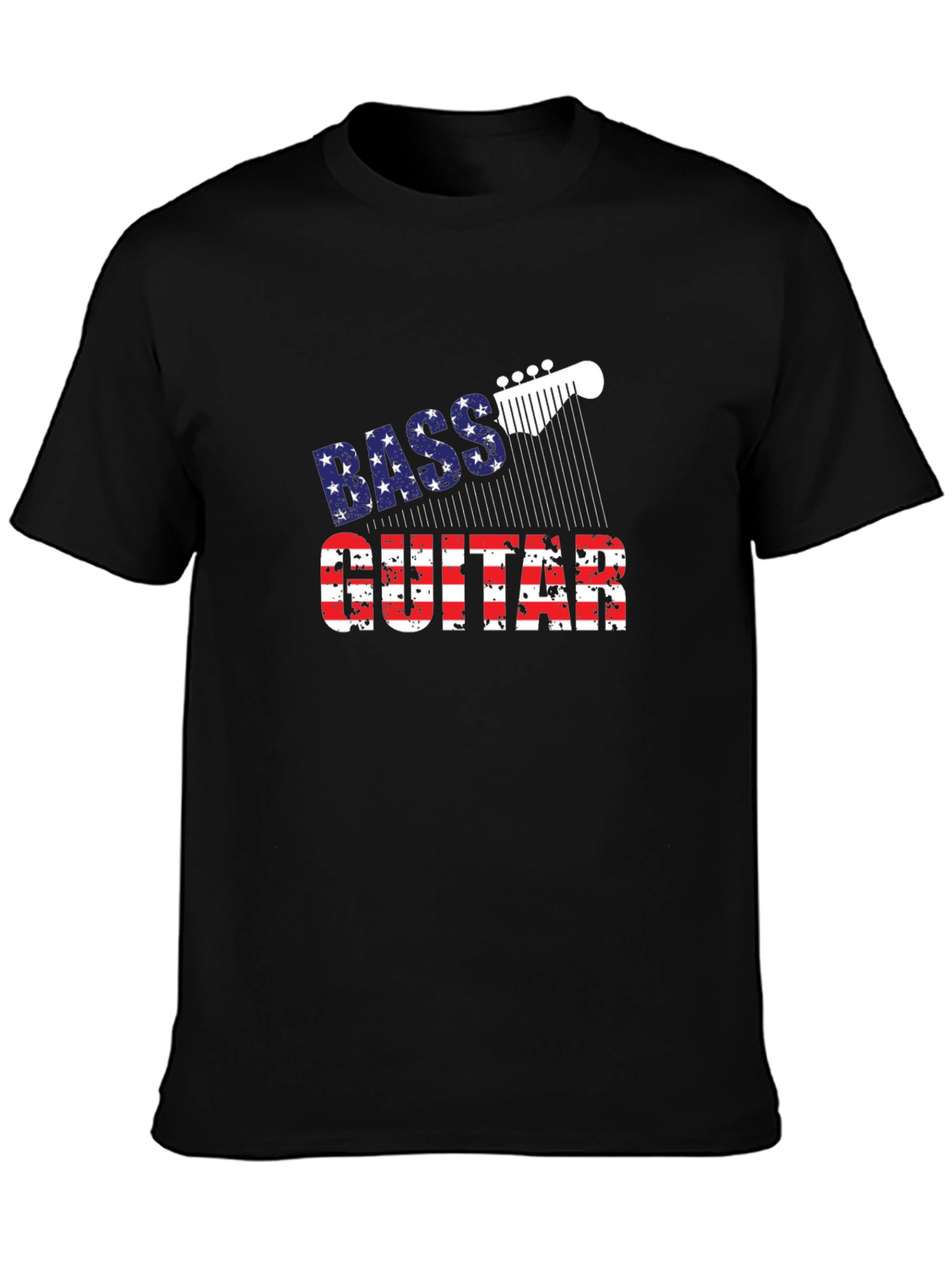 Bass Guitar American Flag Mens Black T-Shirt