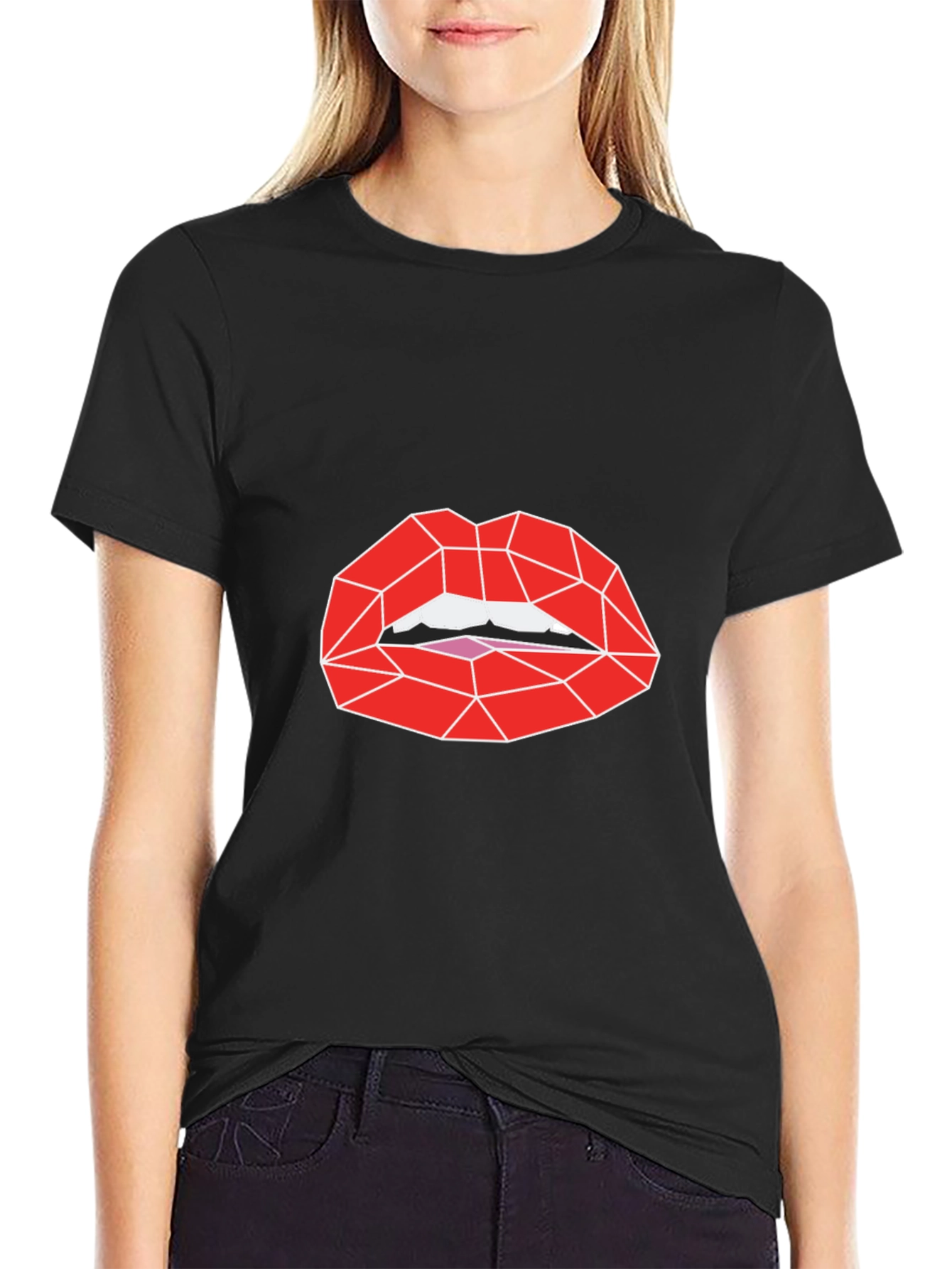 Geometric Lips Graphic Tee - Black