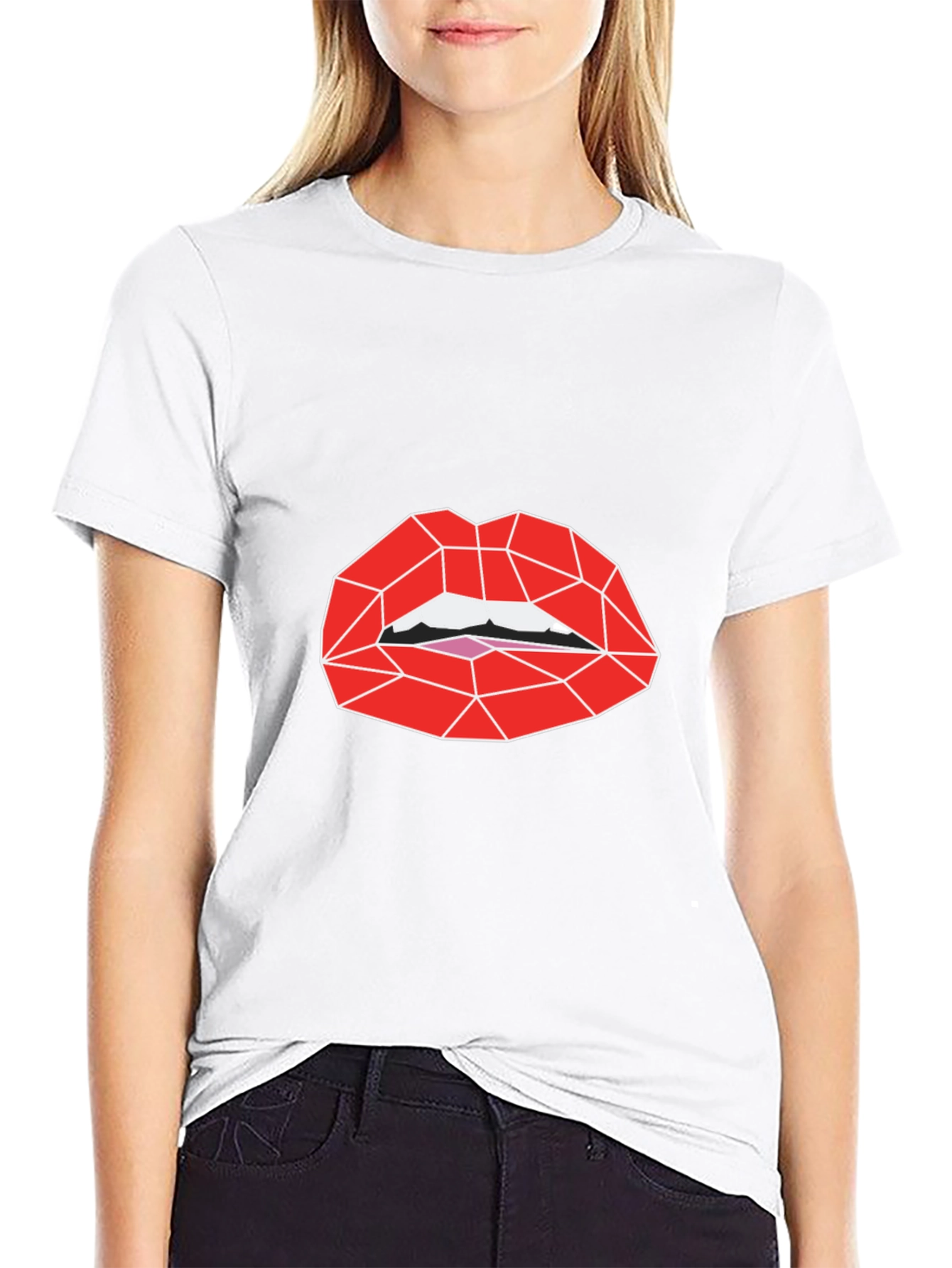 Geometric Lips Graphic Tee - Black