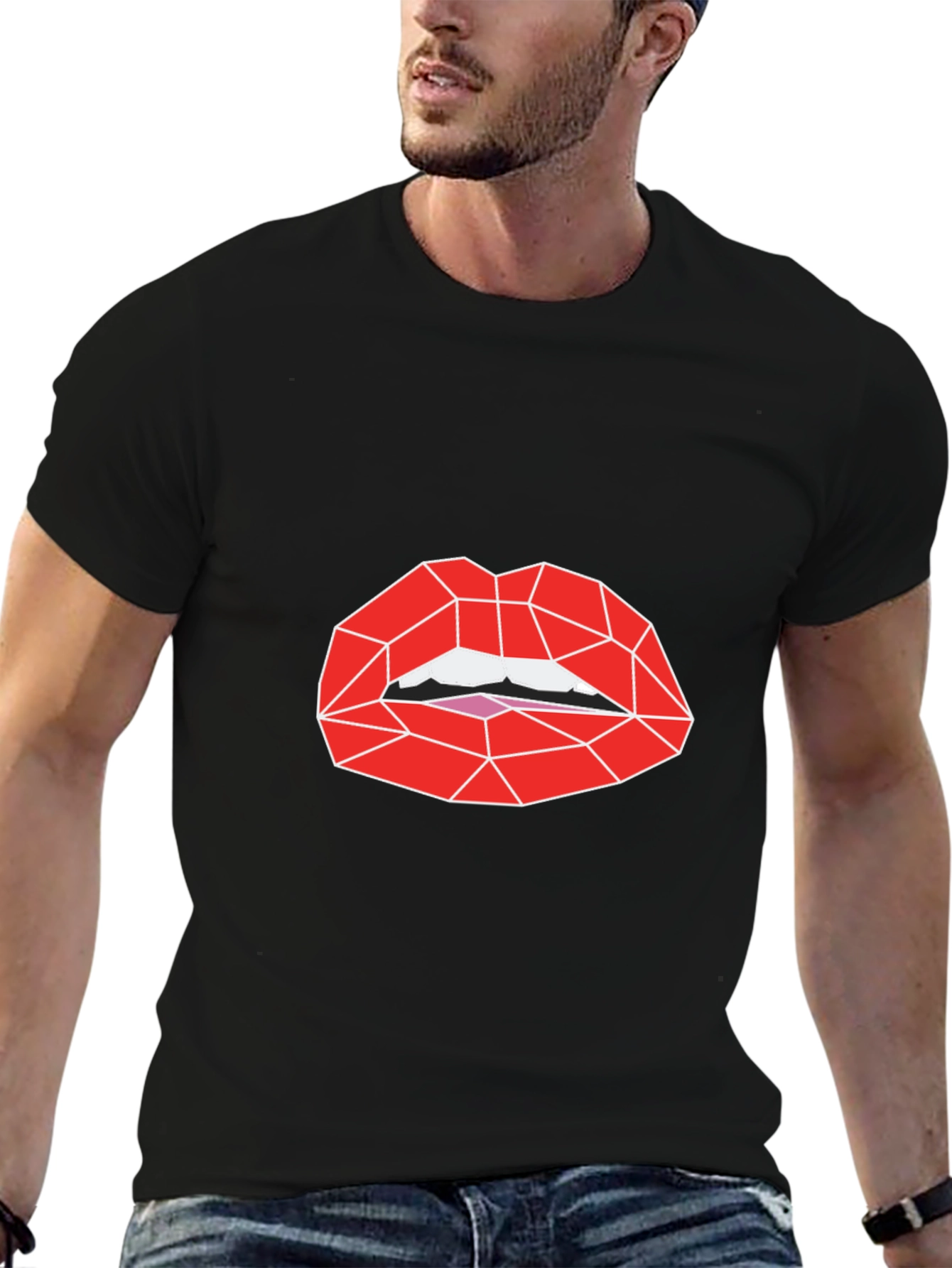 Geometric Lips Graphic Tee - Black