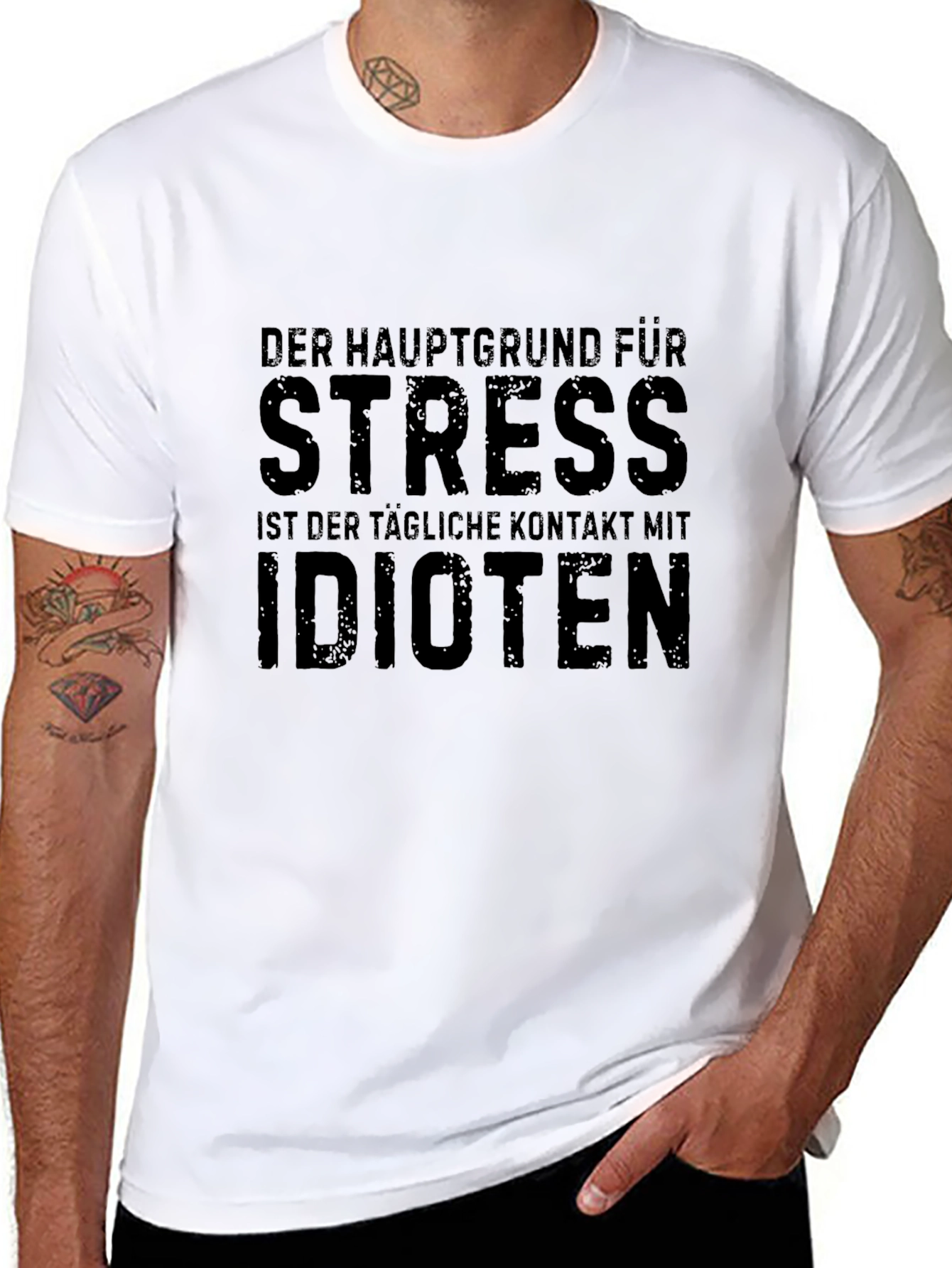 Funny Stress Idioten Black Graphic T-Shirt
