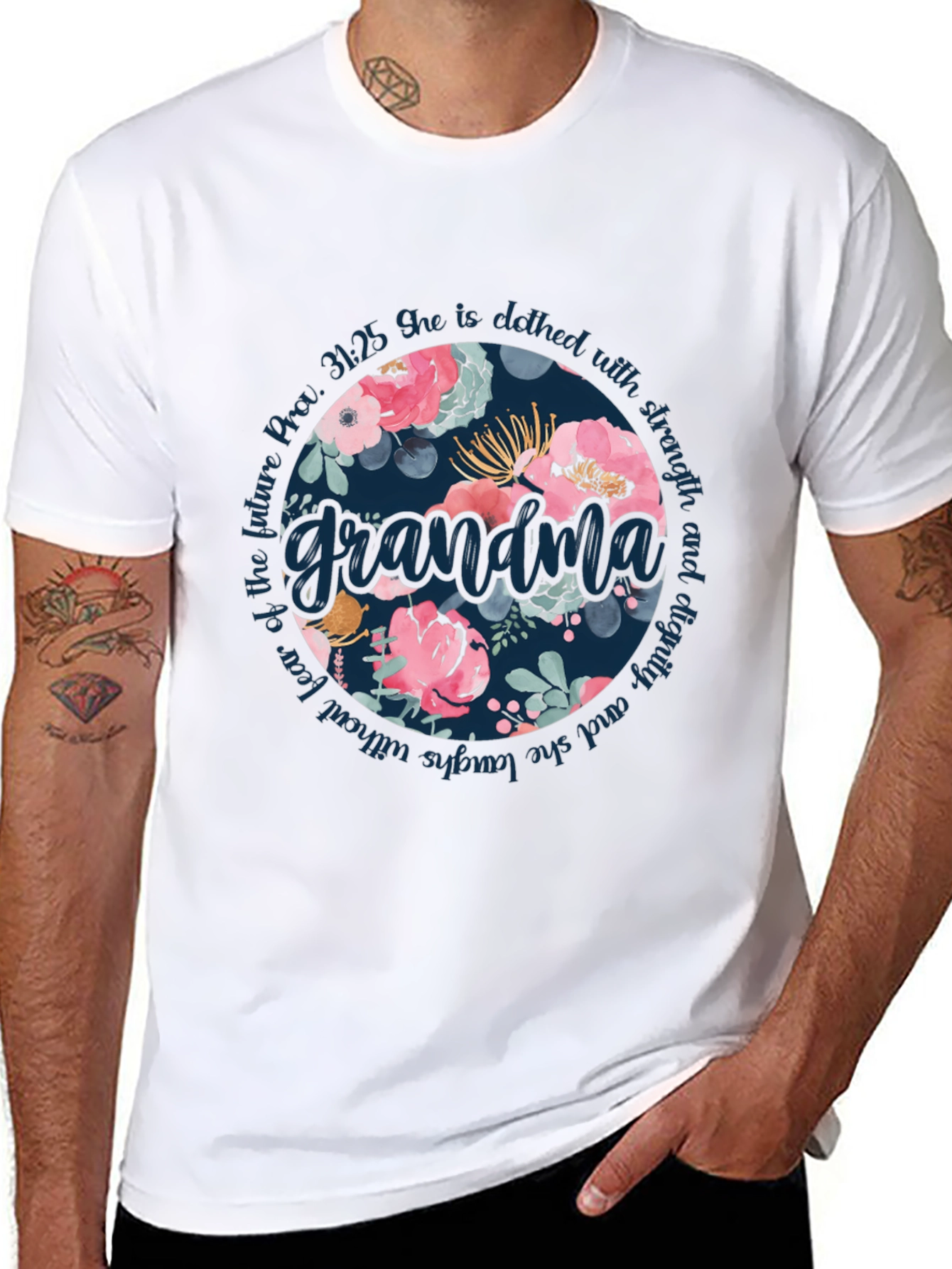 Floral Grandma T-Shirt - Proverbs 31:25 Design