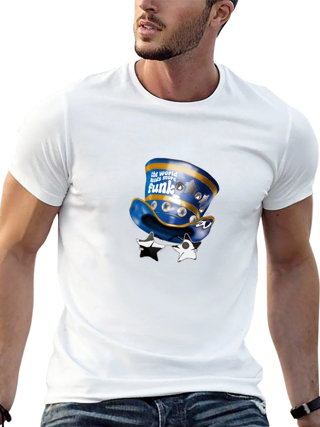 Funky Hat and Star Glasses Graphic T-Shirt