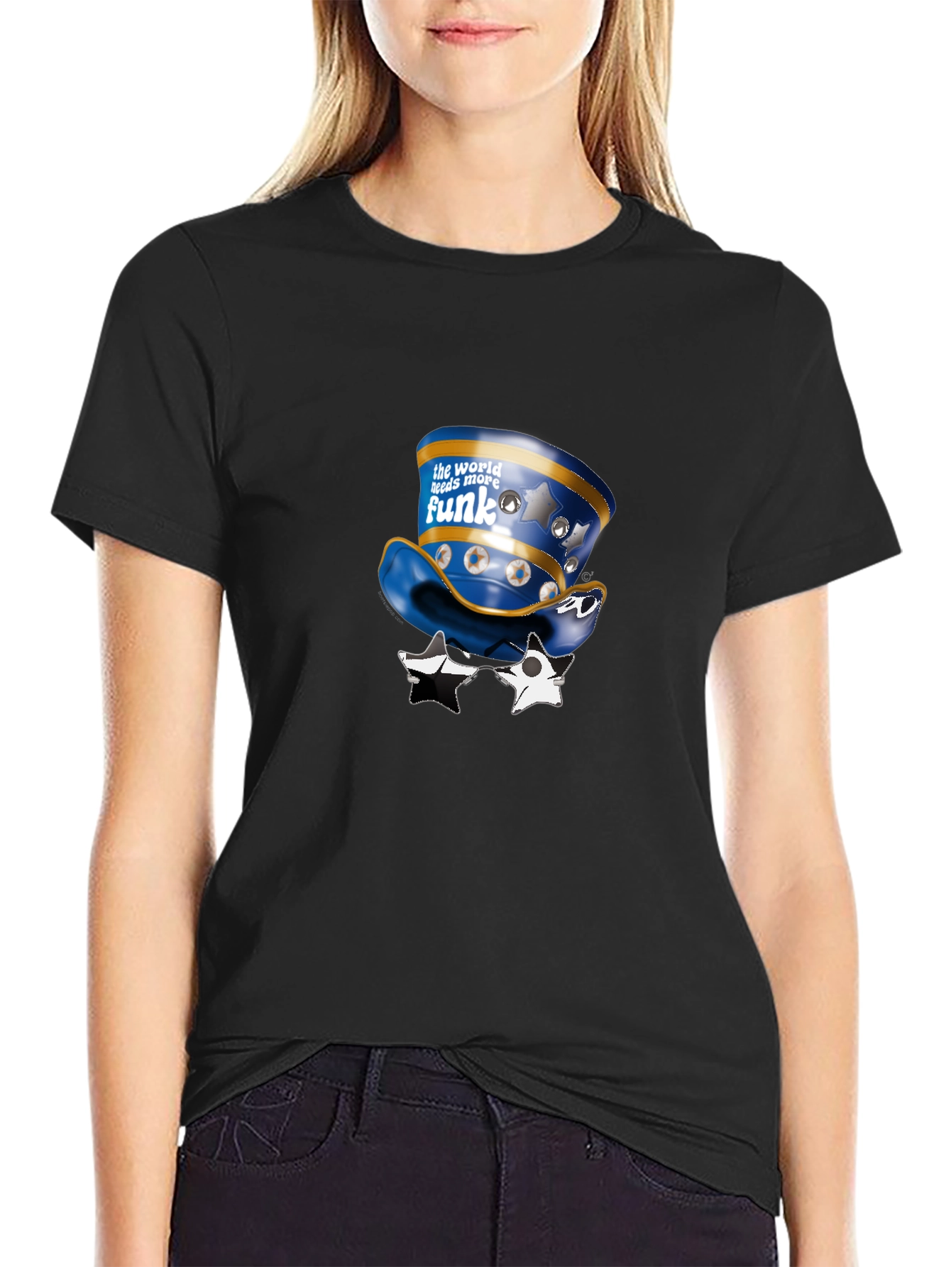 Funky Hat and Star Glasses Graphic T-Shirt