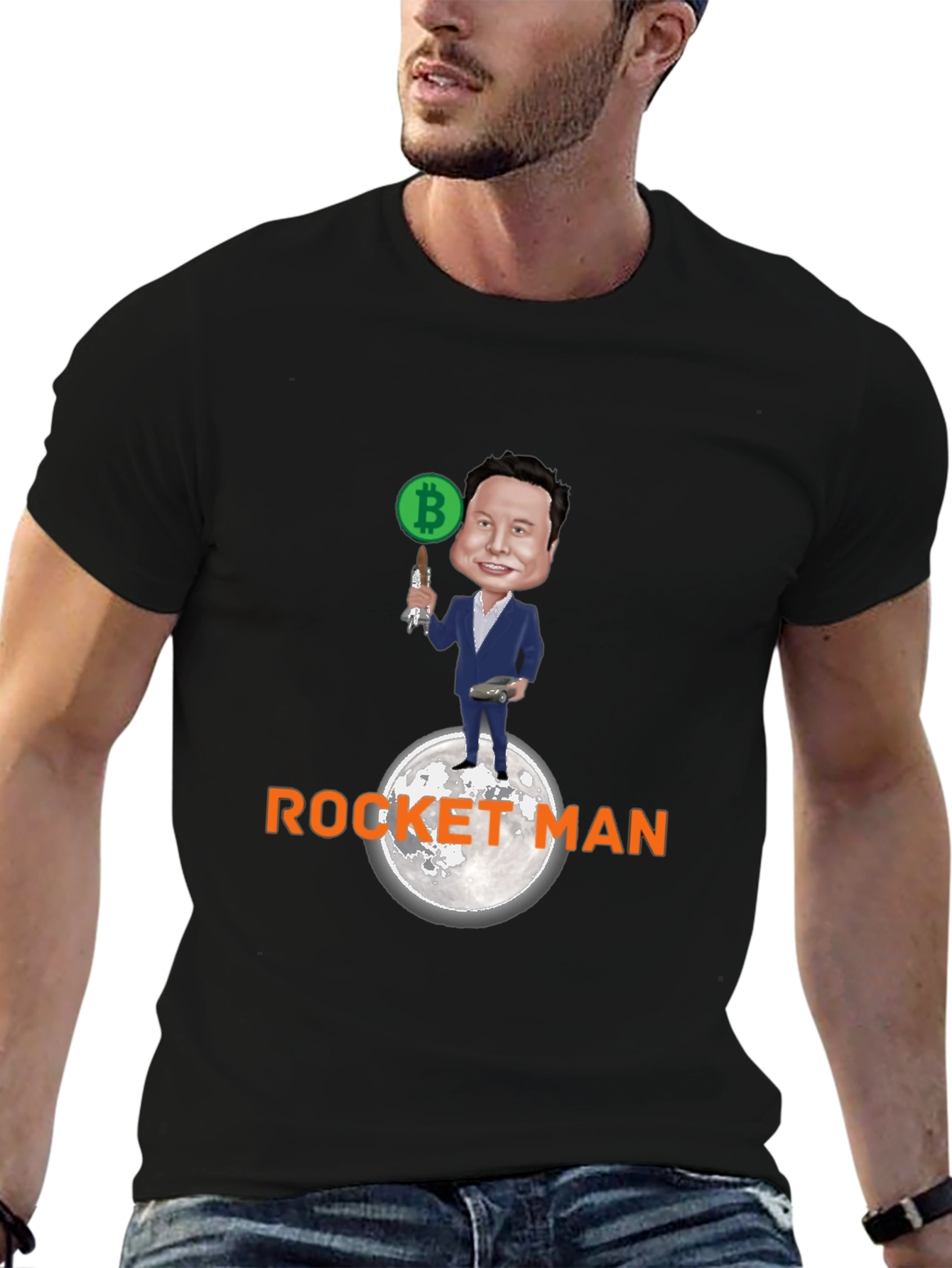 Elon Musk Bitcoin Rocket Man Graphic Tee