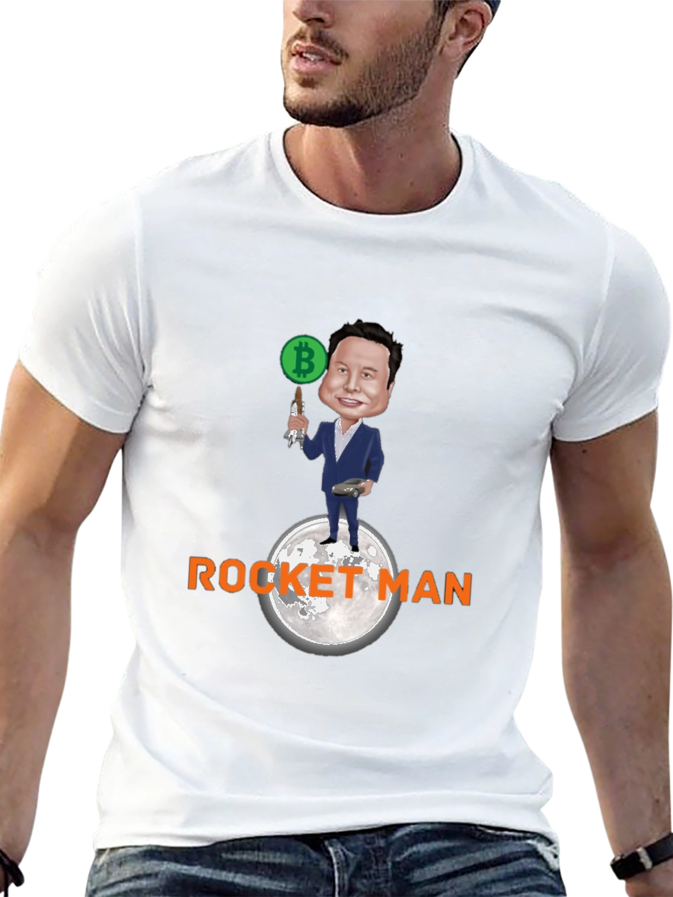 Elon Musk Bitcoin Rocket Man Graphic Tee