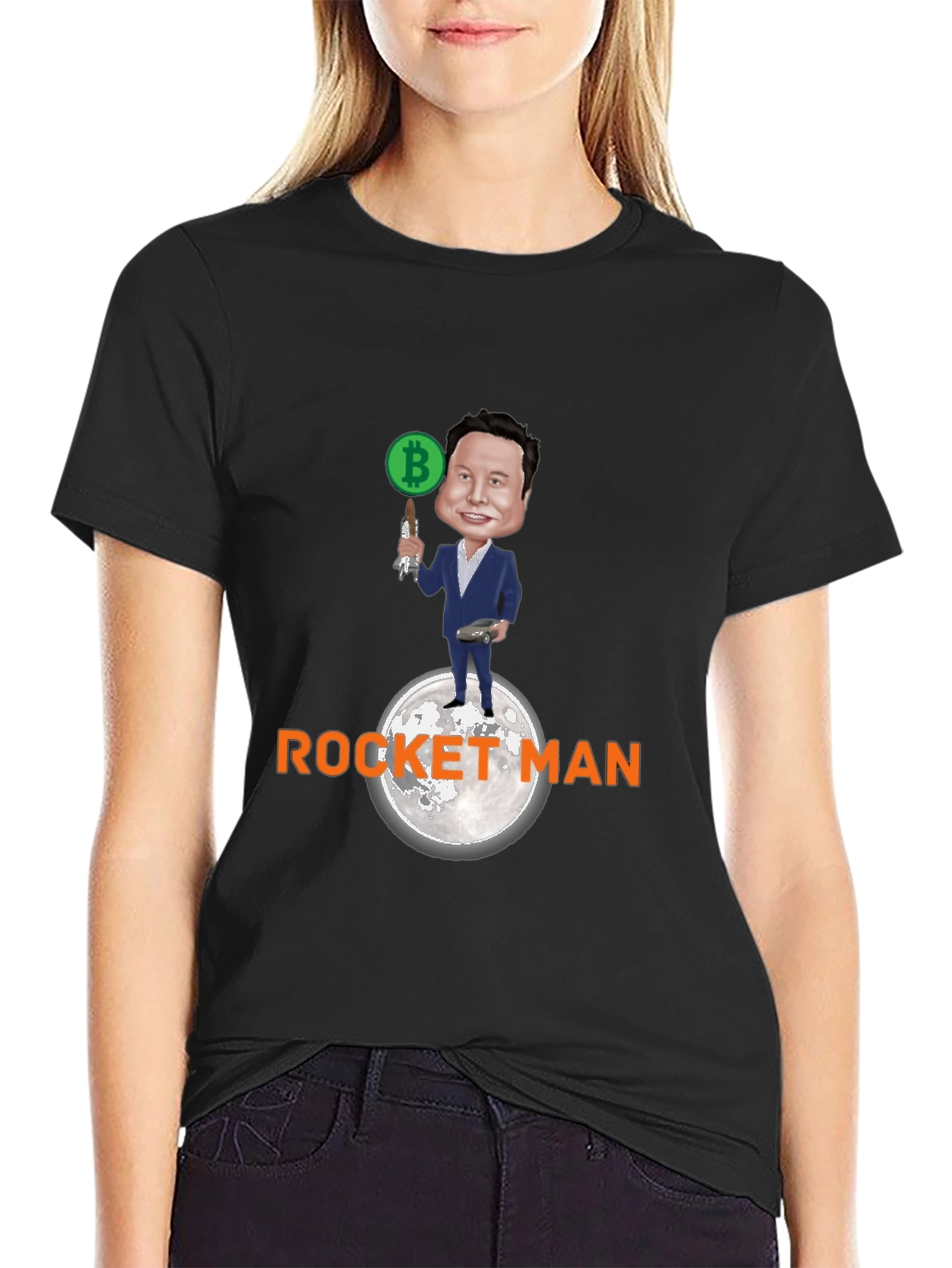Elon Musk Bitcoin Rocket Man Graphic Tee