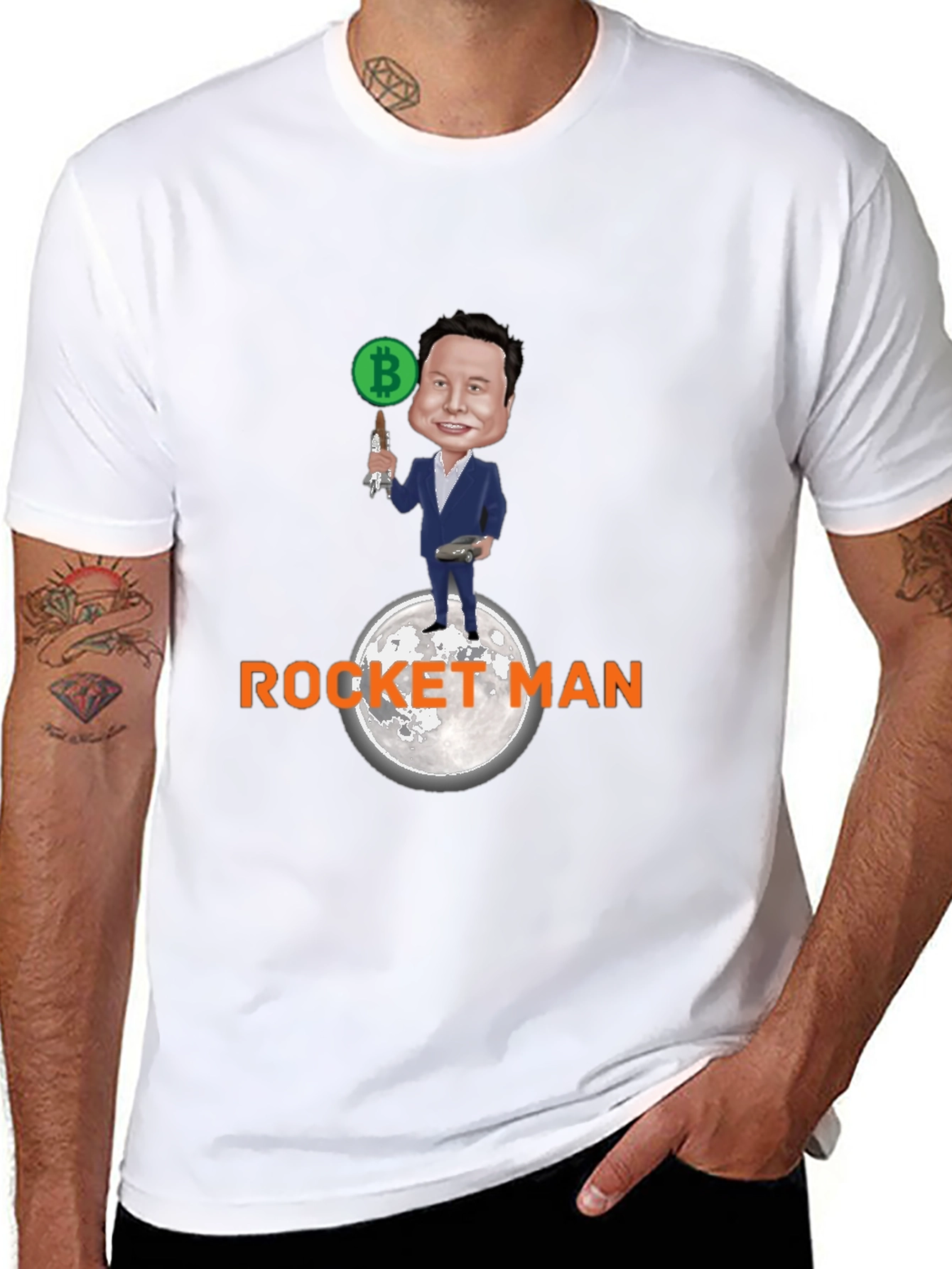 Elon Musk Bitcoin Rocket Man Graphic Tee