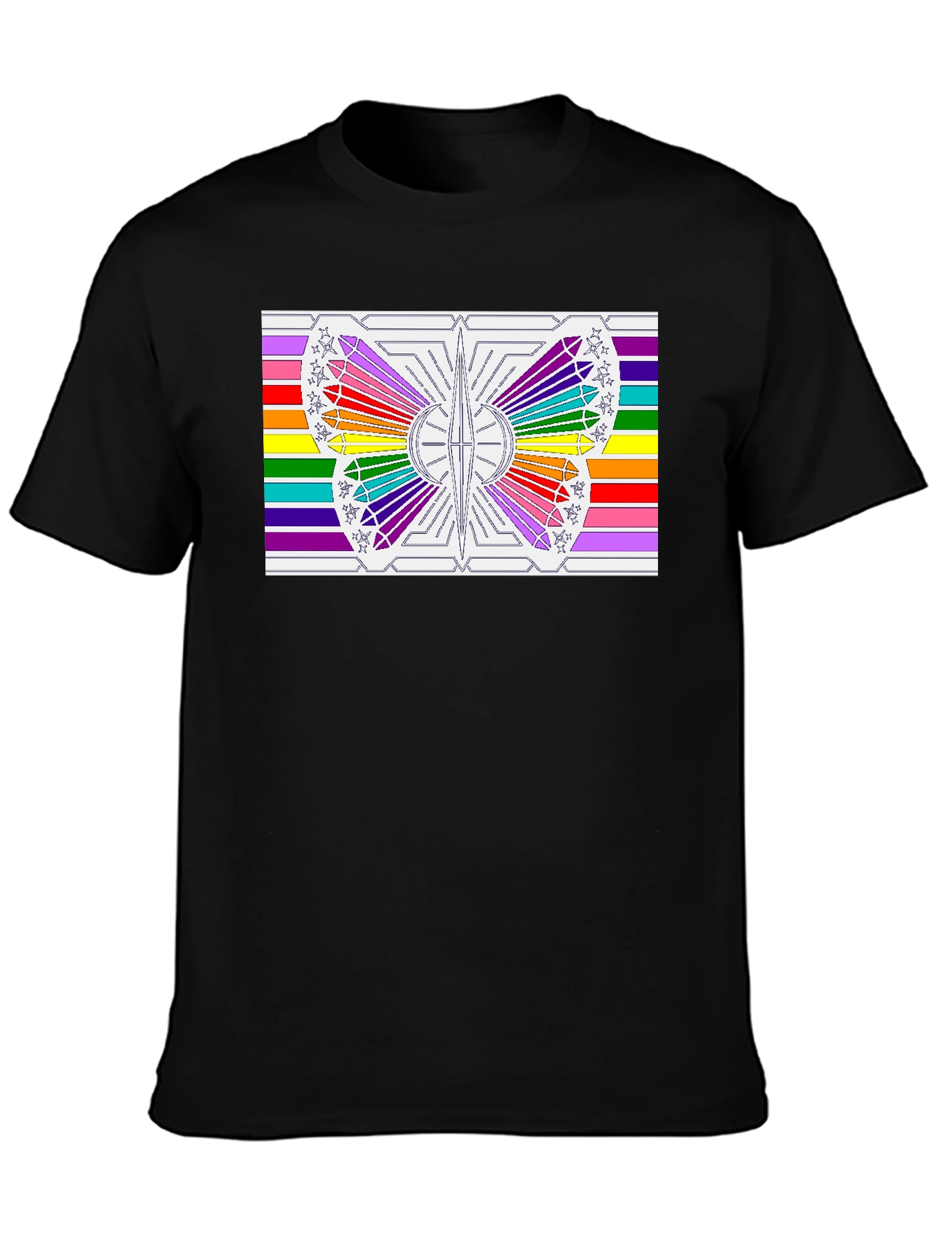 Rainbow Butterfly Graphic Tee - Black Cotton Casual Shirt