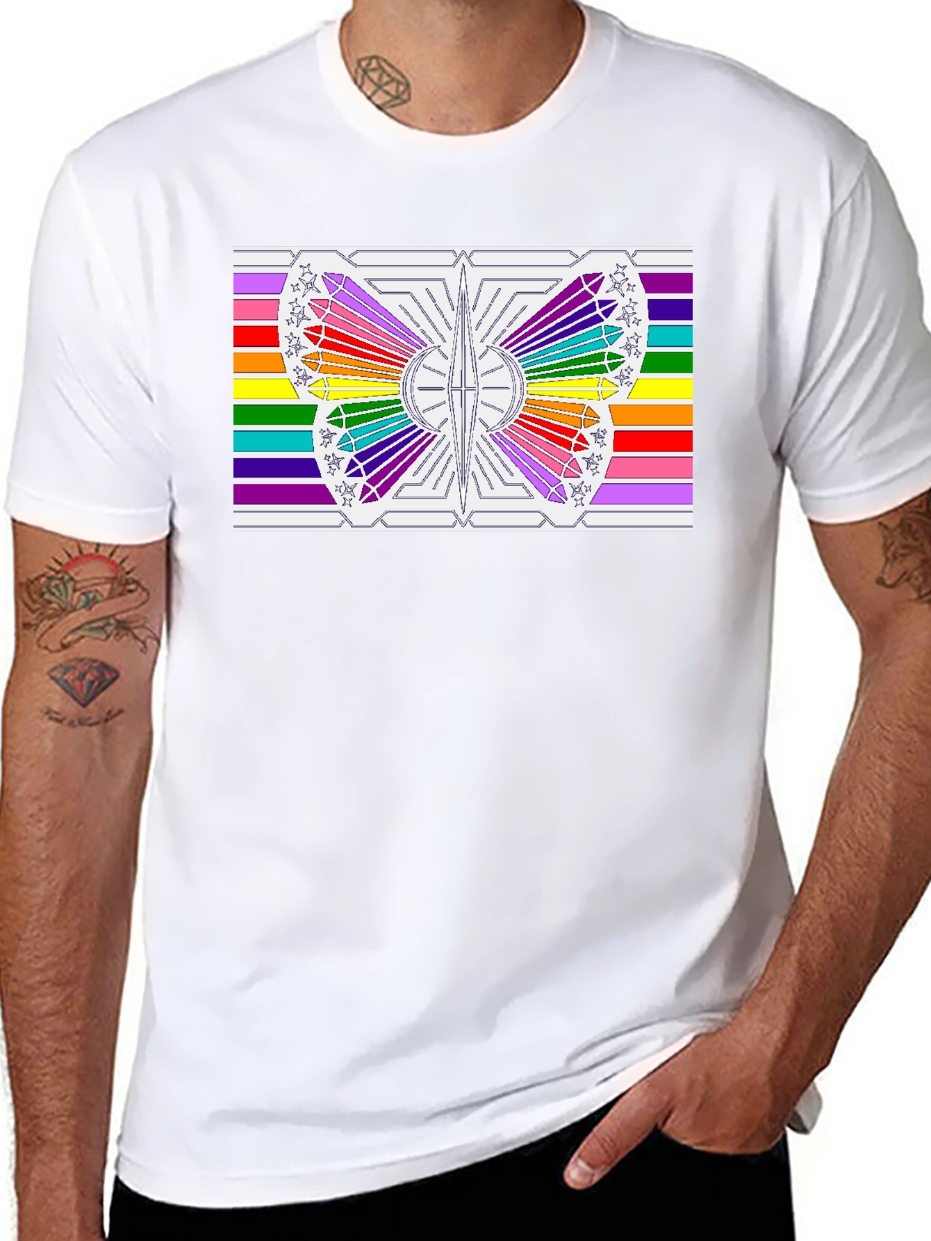 Rainbow Butterfly Graphic Tee - Black Cotton Casual Shirt