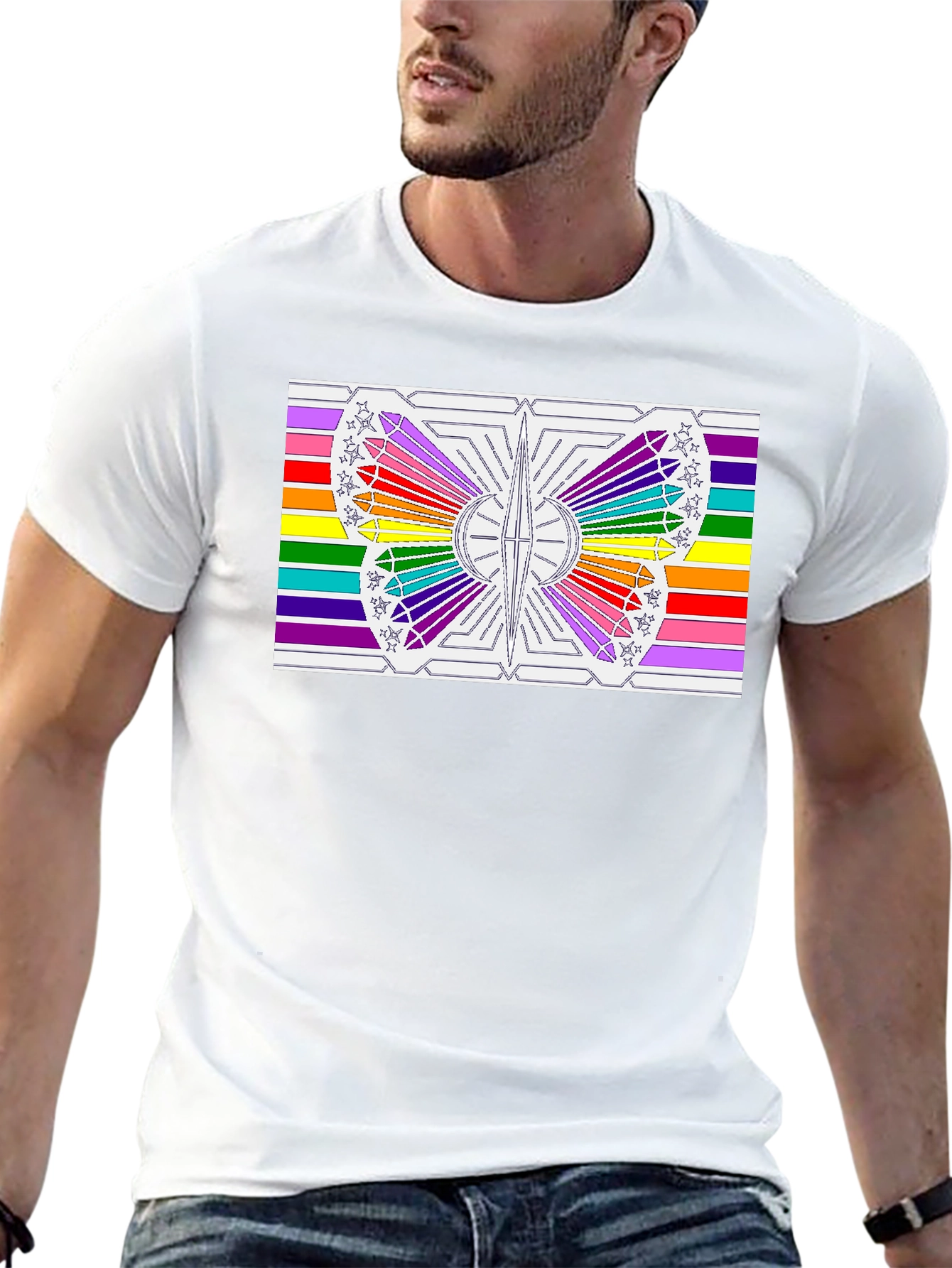 Rainbow Butterfly Graphic Tee - Black Cotton Casual Shirt