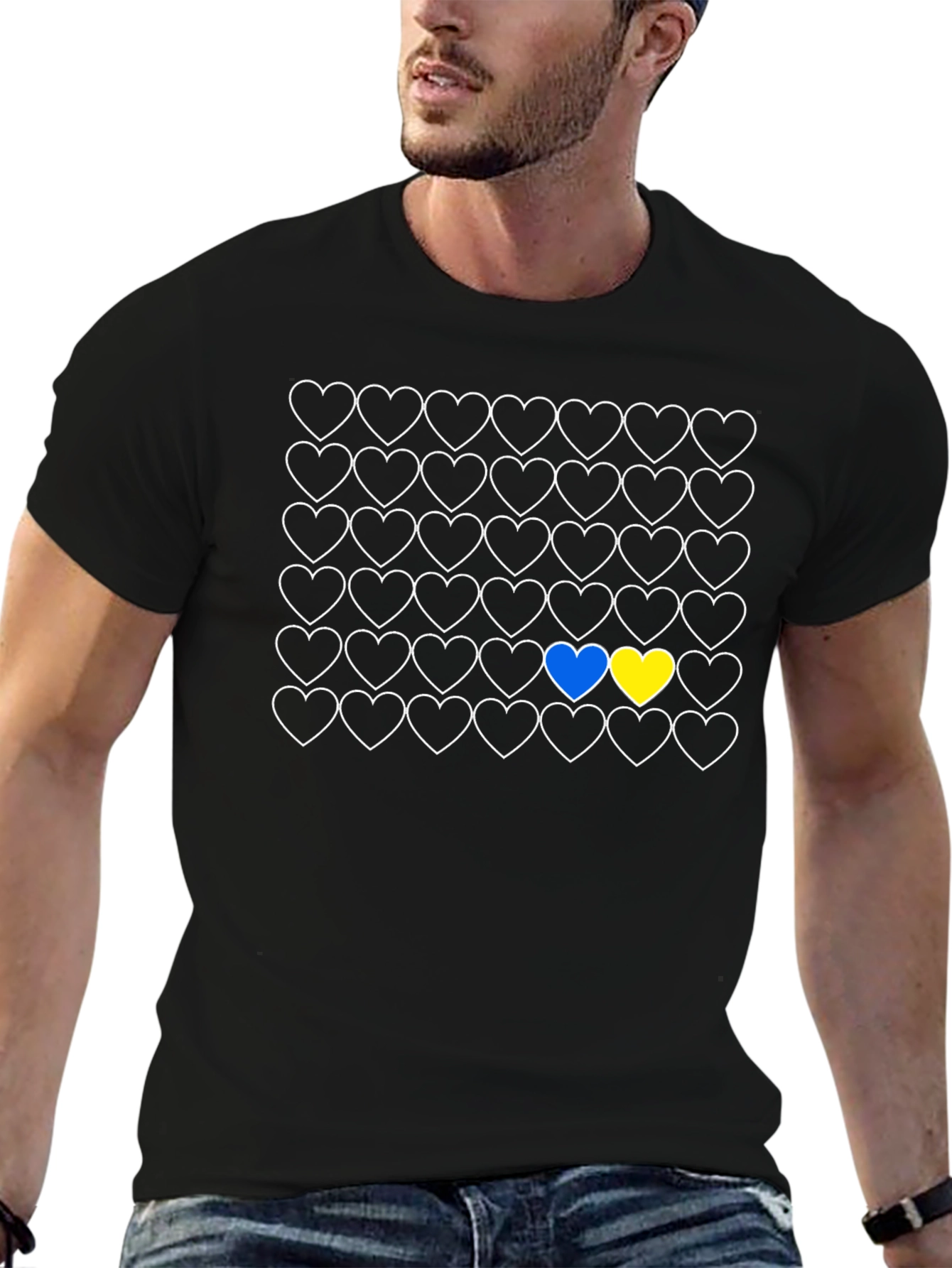 Ukraine Flag Heart Pattern T-Shirt