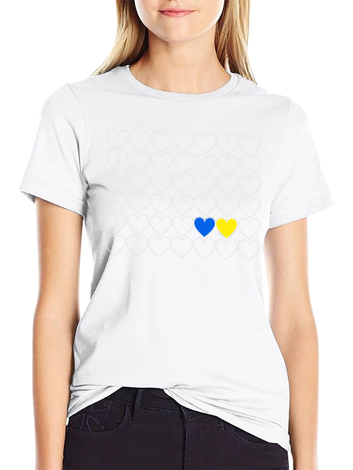 Ukraine Flag Heart Pattern T-Shirt
