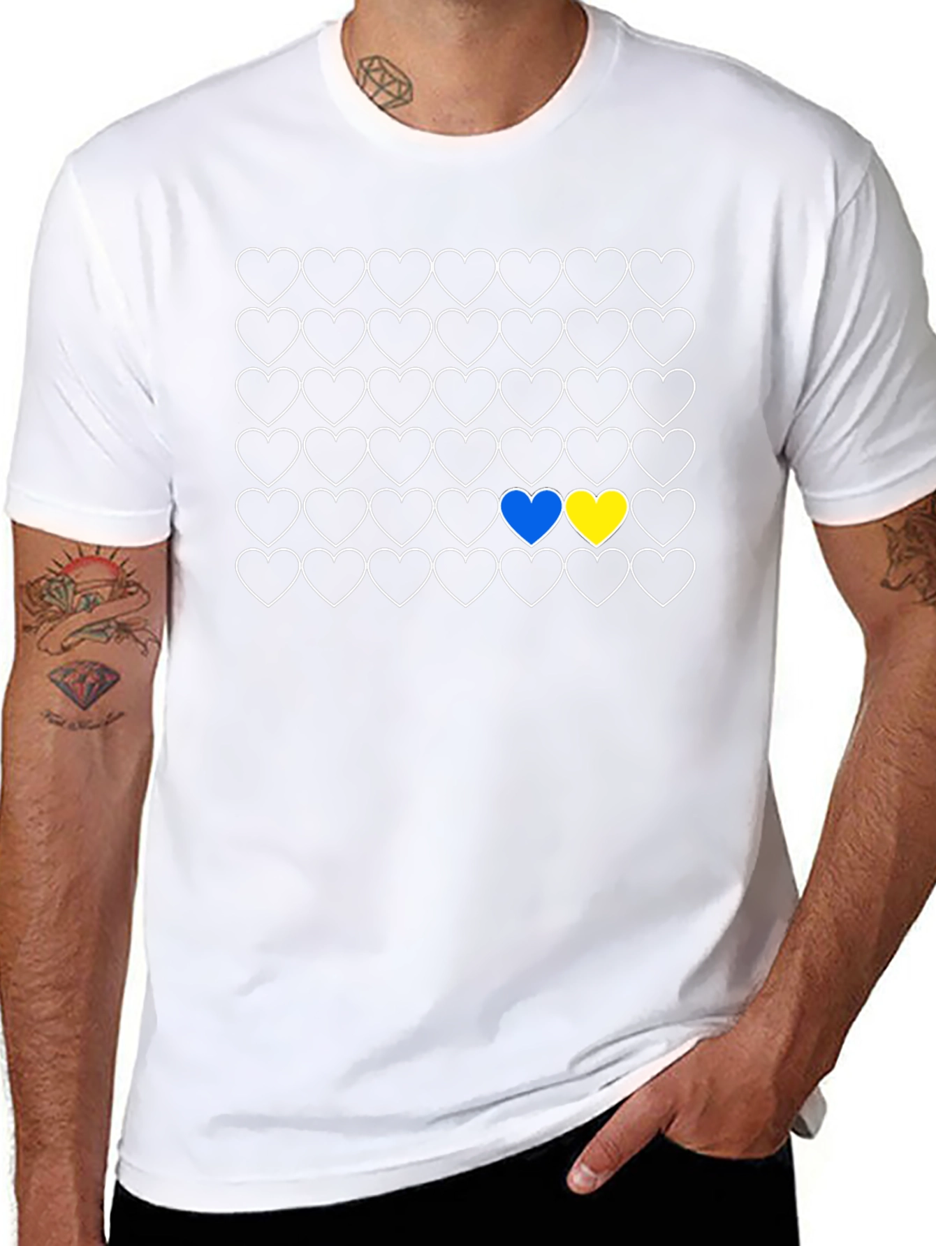 Ukraine Flag Heart Pattern T-Shirt