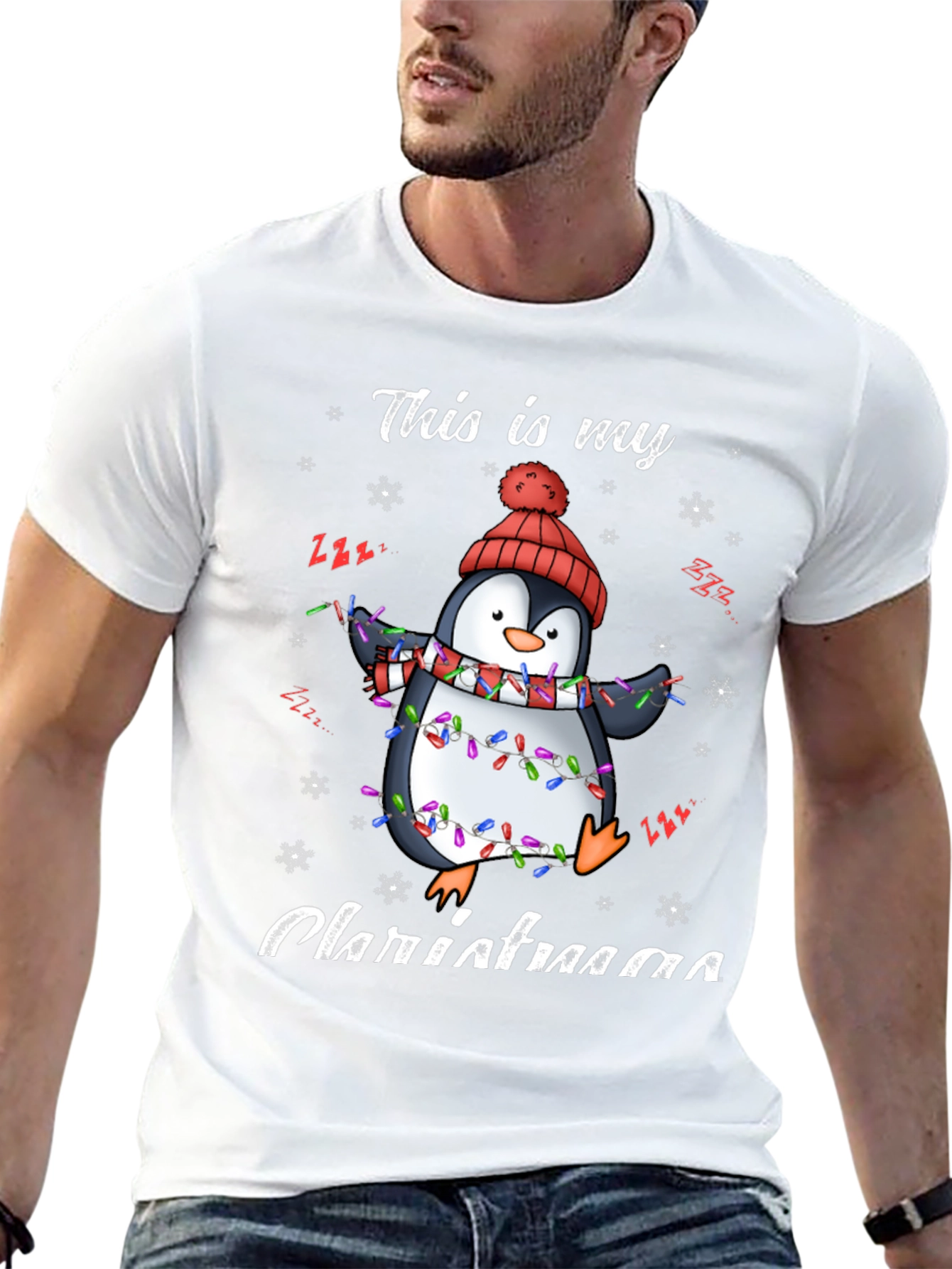 Penguin Christmas Lights Graphic Tee