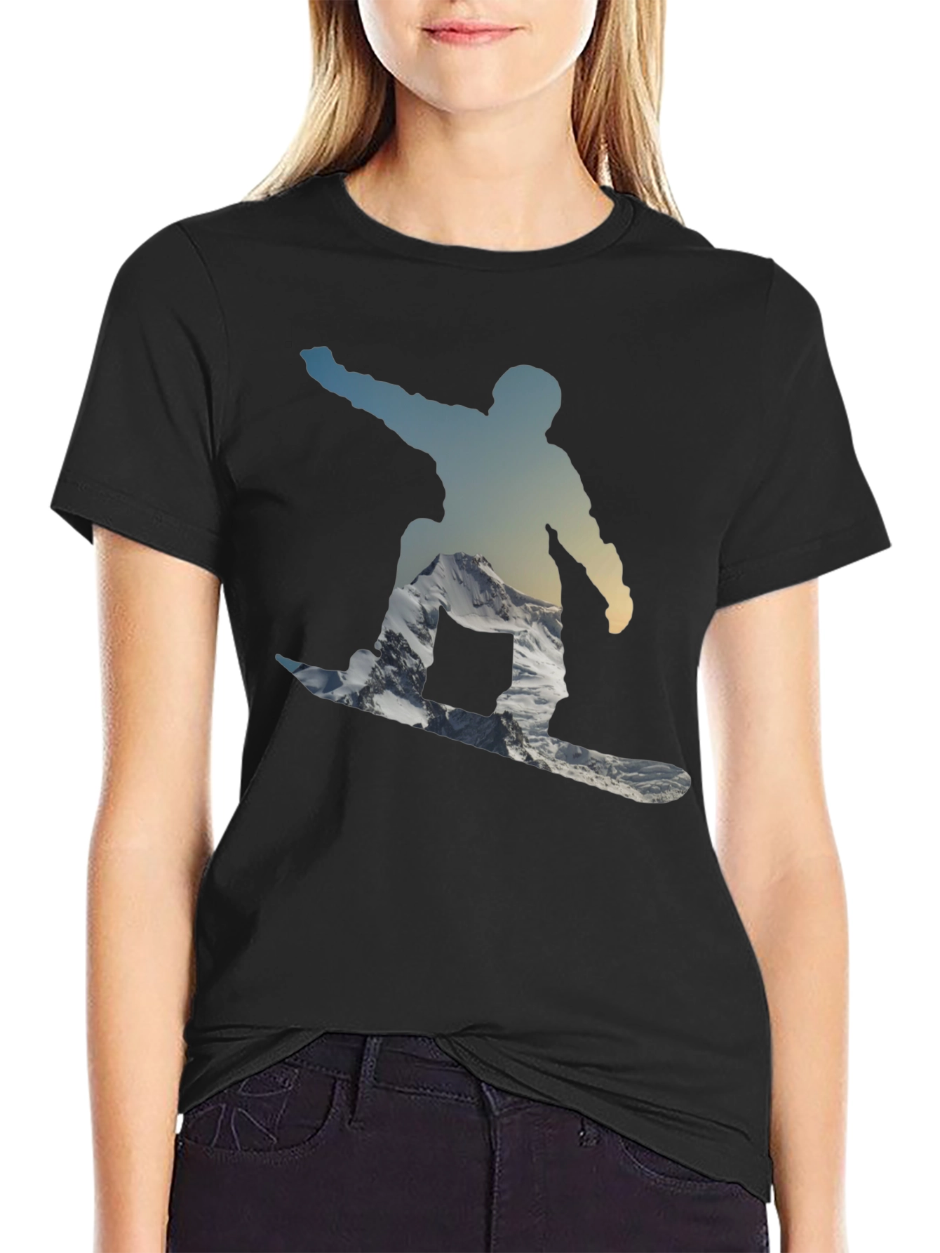 Snowboarder Silhouette Graphic Tee - Cool Black Shirt