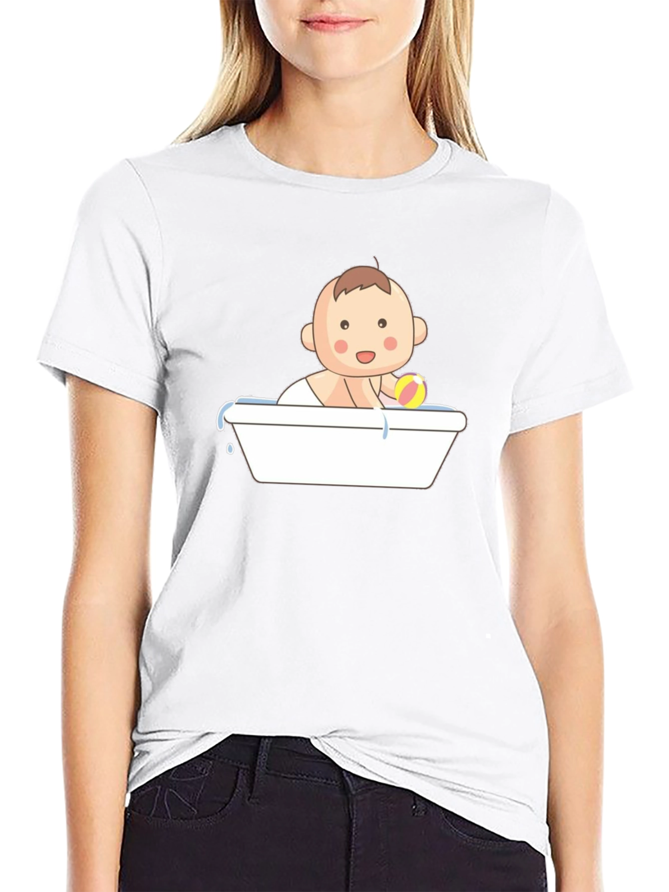 Baby in Tub Graphic Tee - Black Cotton T-Shirt