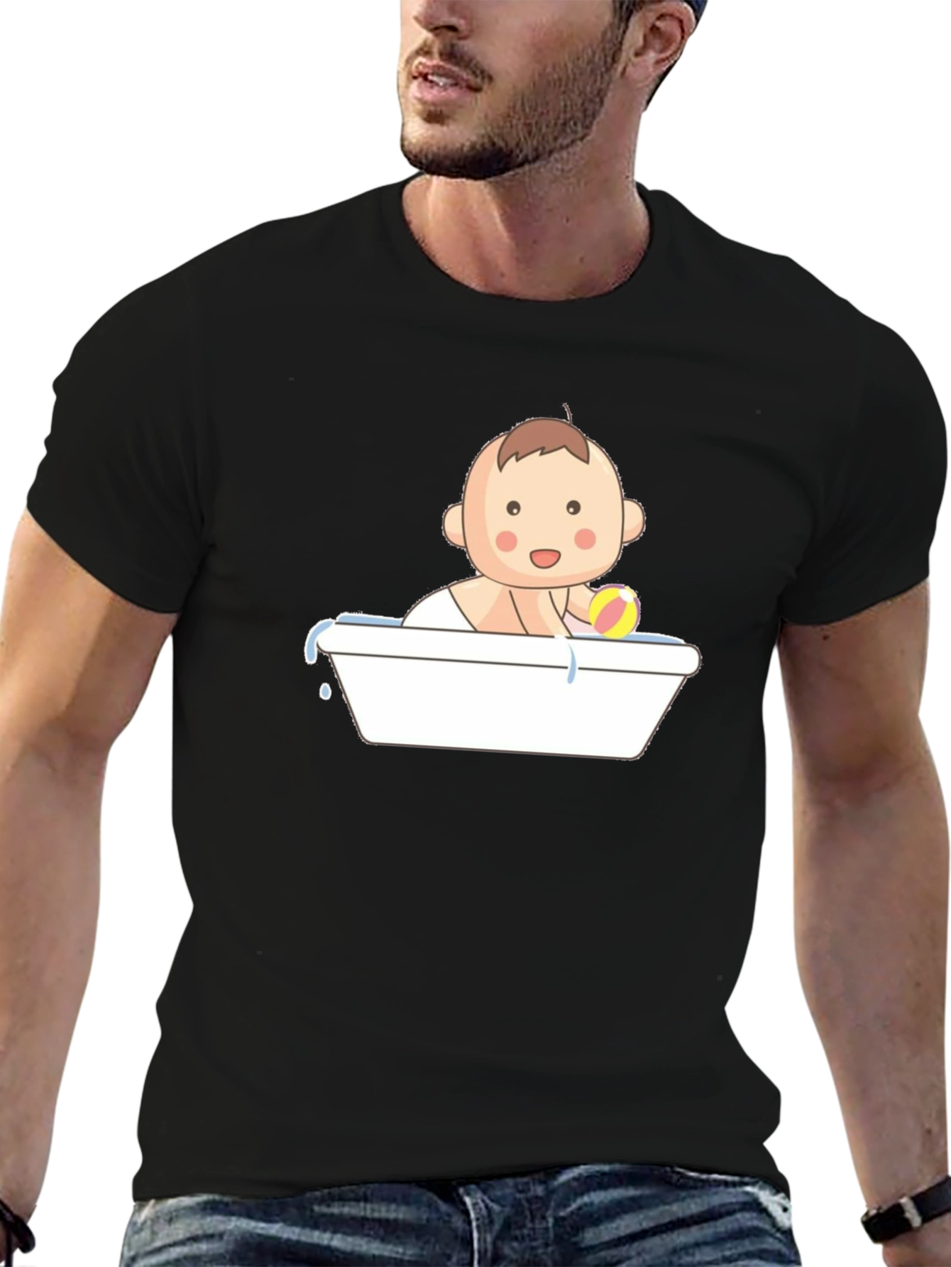 Baby in Tub Graphic Tee - Black Cotton T-Shirt