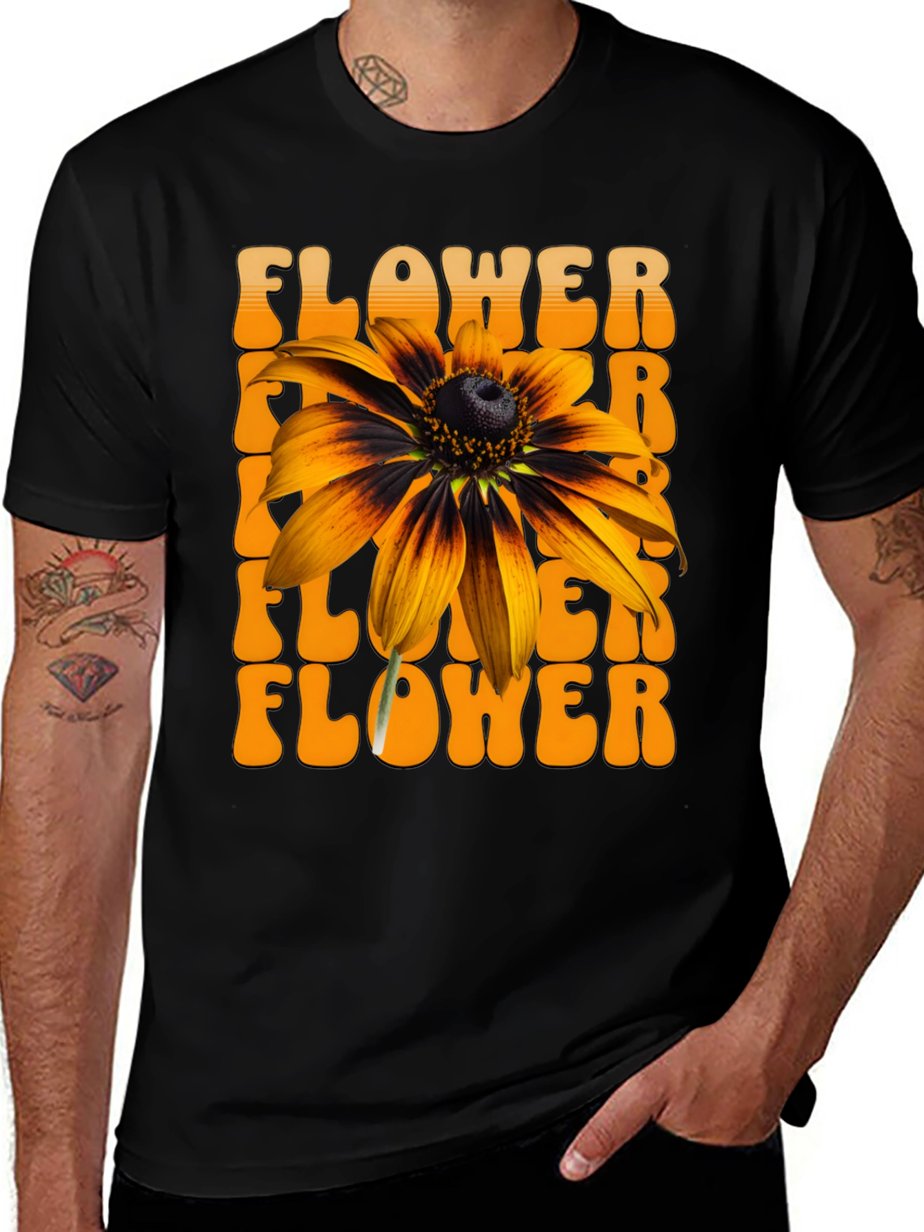 Retro Flower Graphic Tee - Black