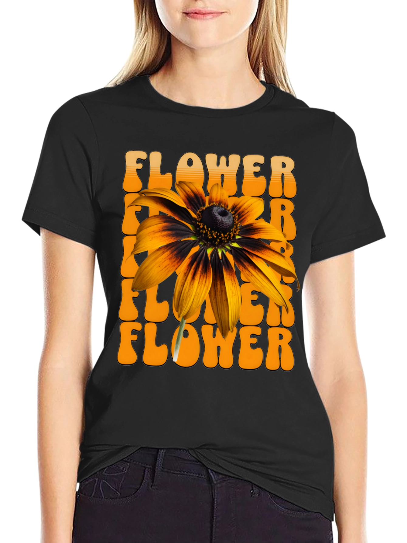 Retro Flower Graphic Tee - Black