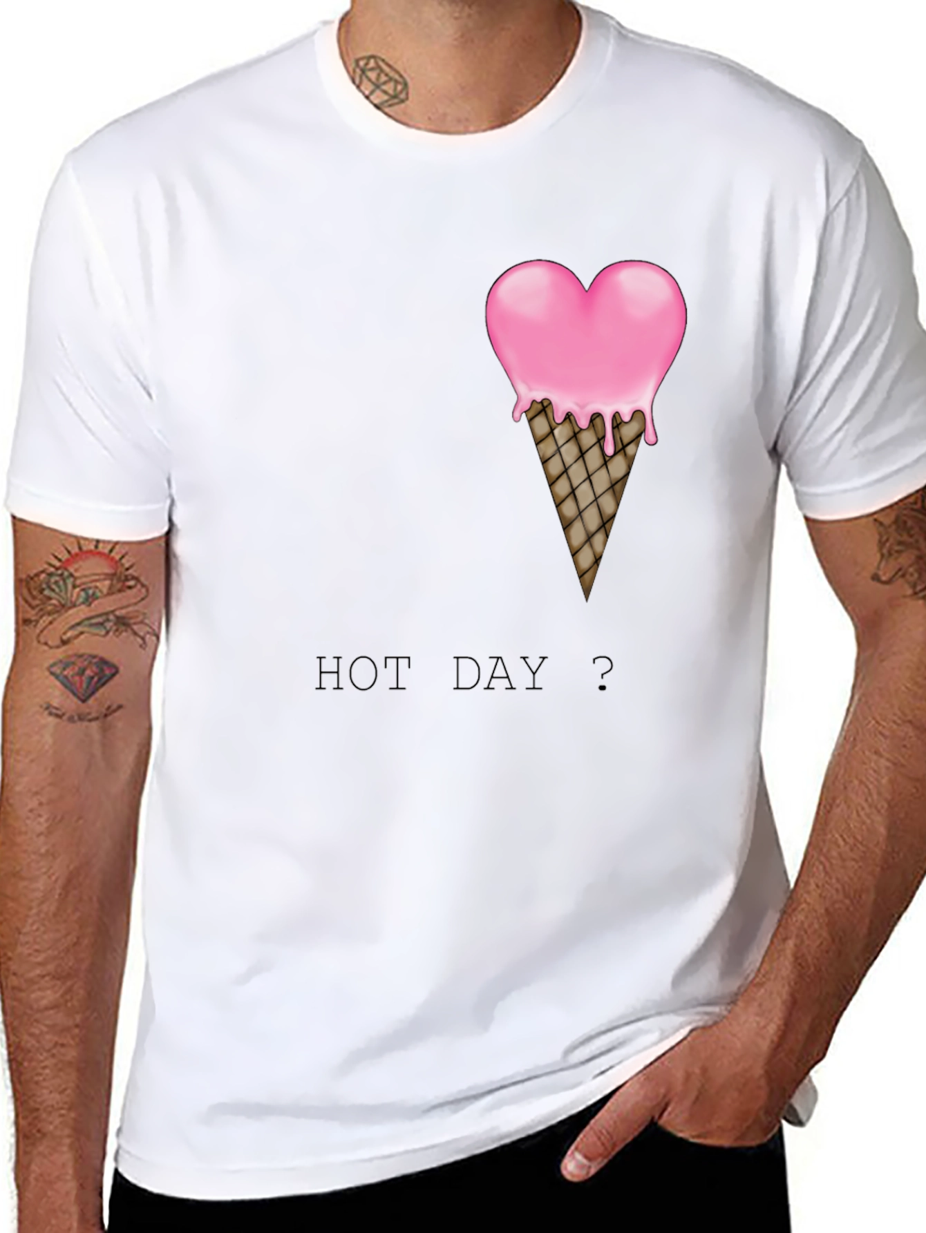 Heart Ice Cream Cone Graphic Black T-Shirt