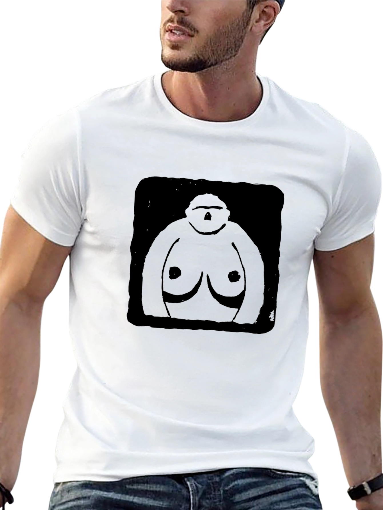 Black Graphic T-Shirt - Abstract Figure Design
