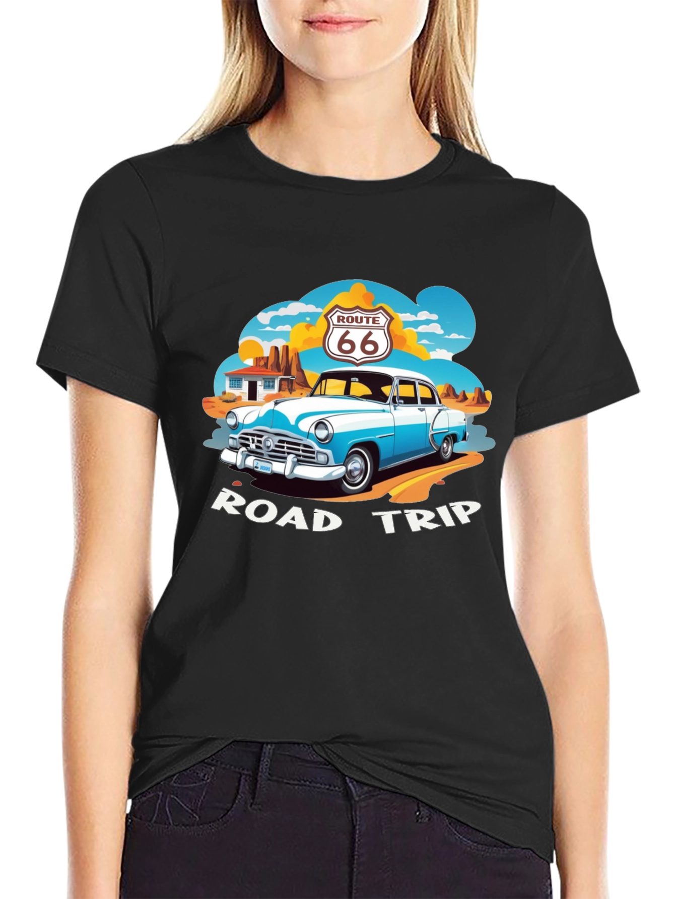 Route 66 Road Trip Black Graphic Tee
