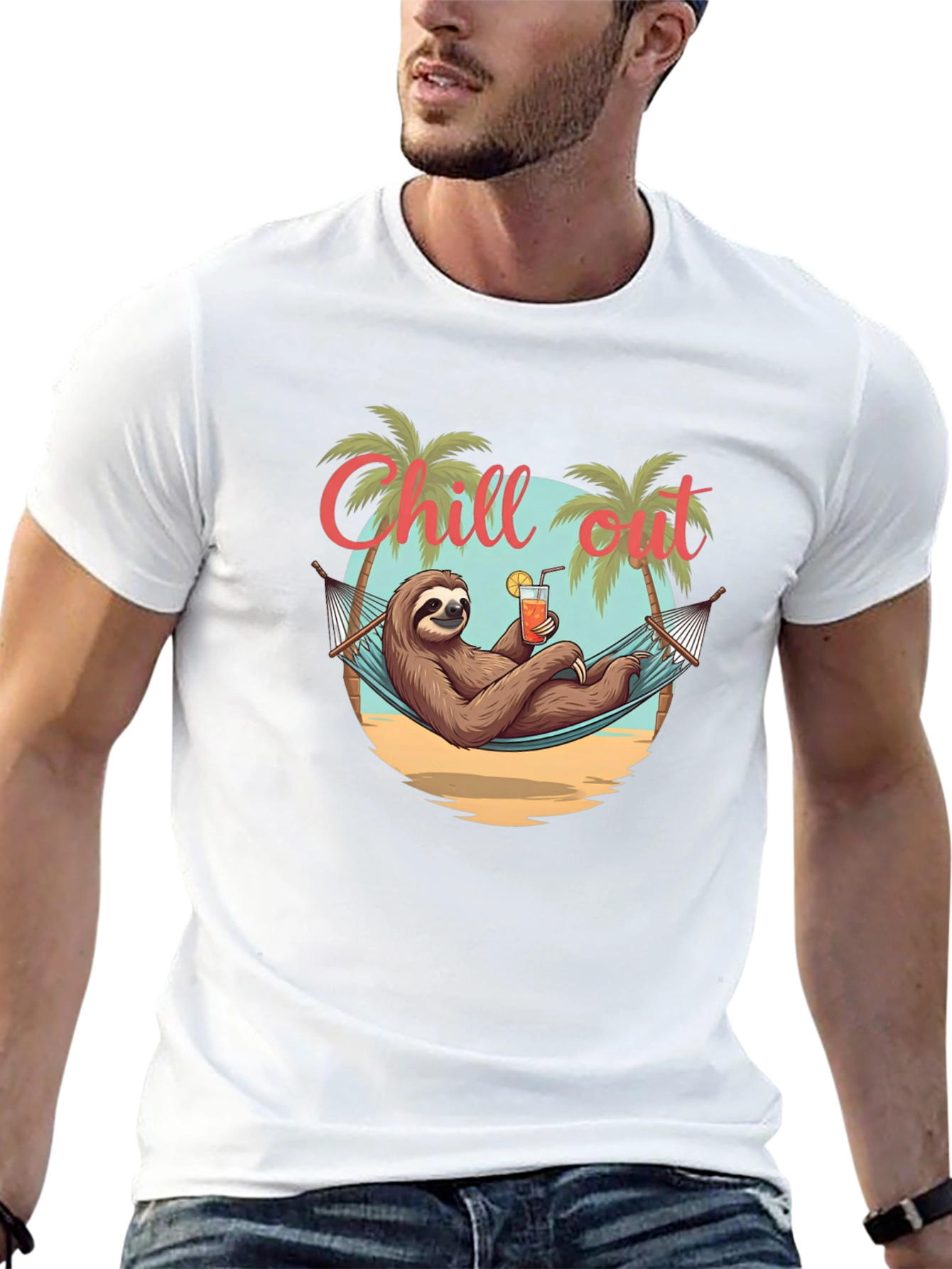 Chill Out Sloth T-Shirt - Relaxed Beach Vibes