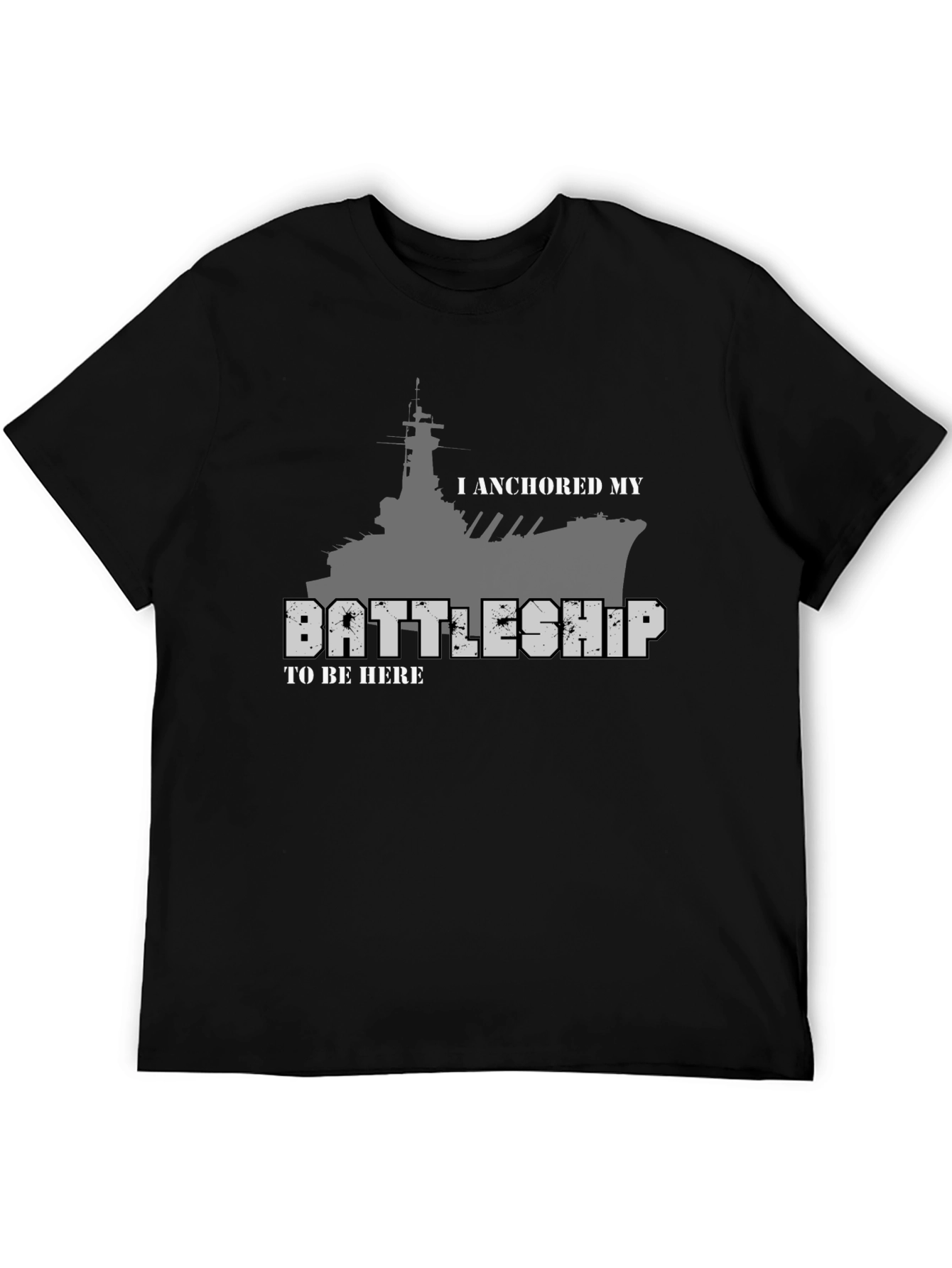 Anchored Battleship Graphic Tee - Black Cotton Shirt
