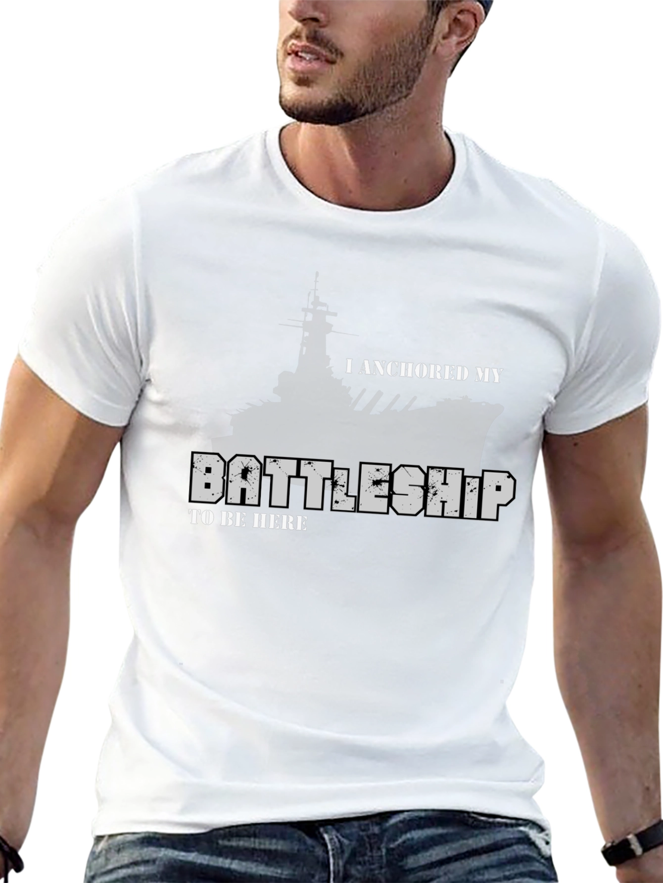 Anchored Battleship Graphic Tee - Black Cotton Shirt