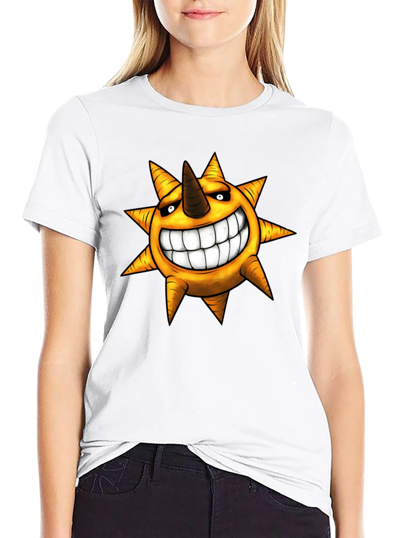 Mens Black T-shirt with Smiling Sun Design