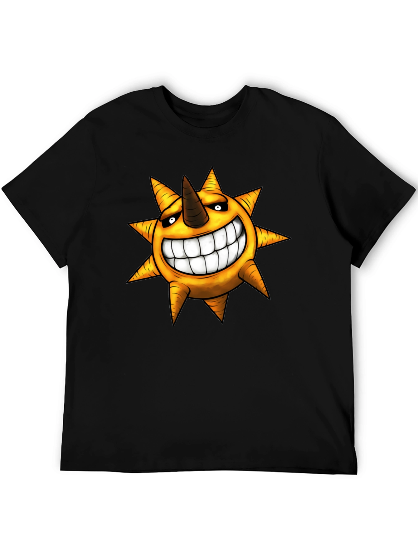 Mens Black T-shirt with Smiling Sun Design