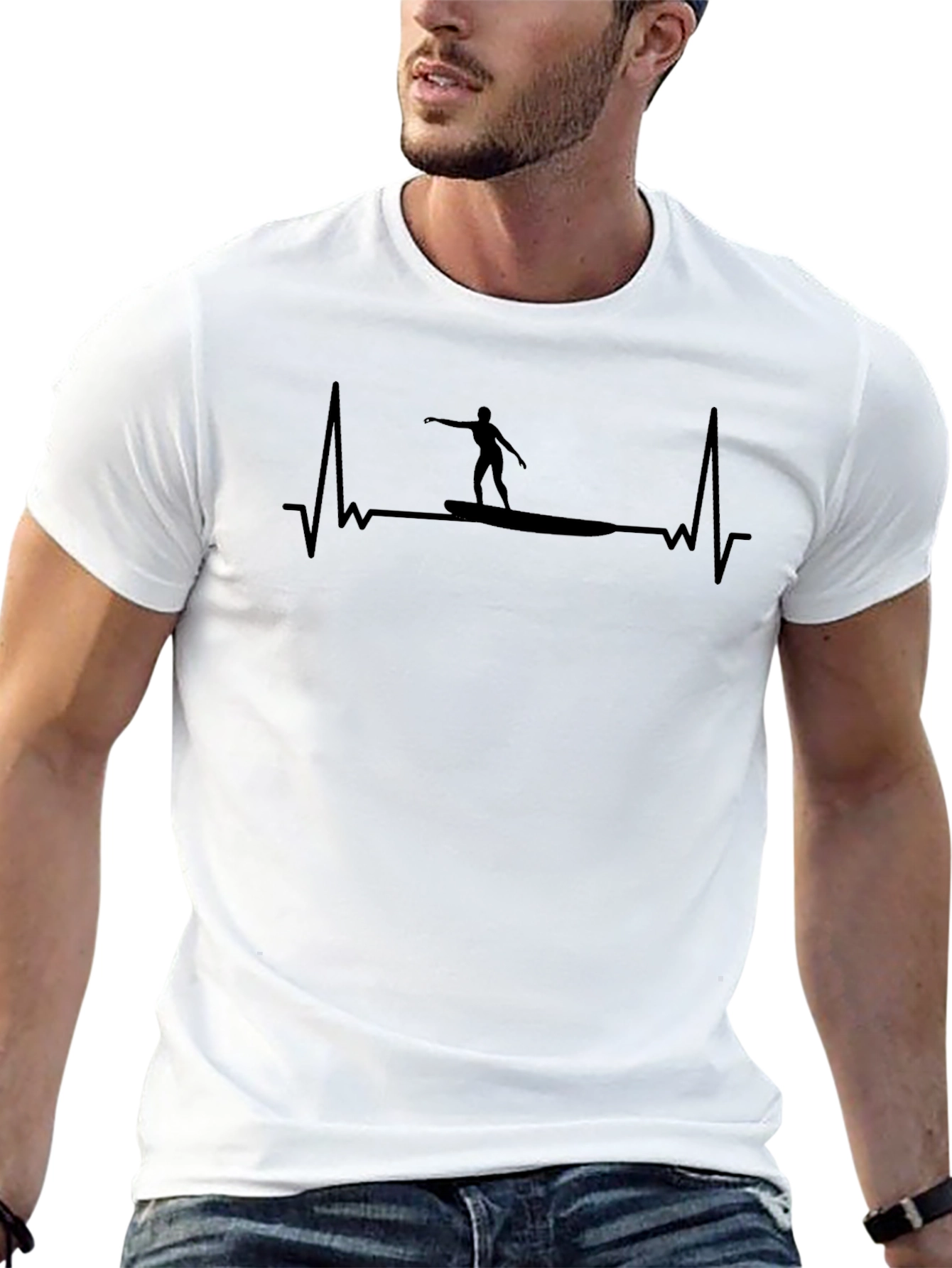 Surfing Heartbeat T-Shirt - Black